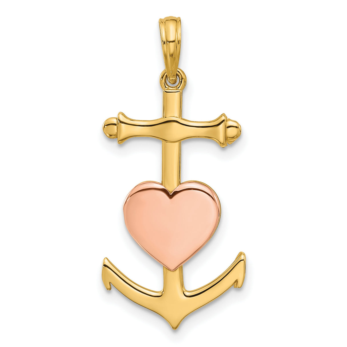 Fancy Anchor and Heart Charm Pendant in Real 14k Multi-Tone Gold