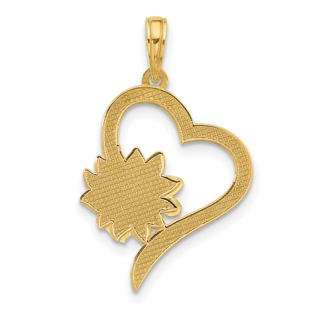 Fancy Heart and Flower Charm Pendant in Real 14k Yellow Gold