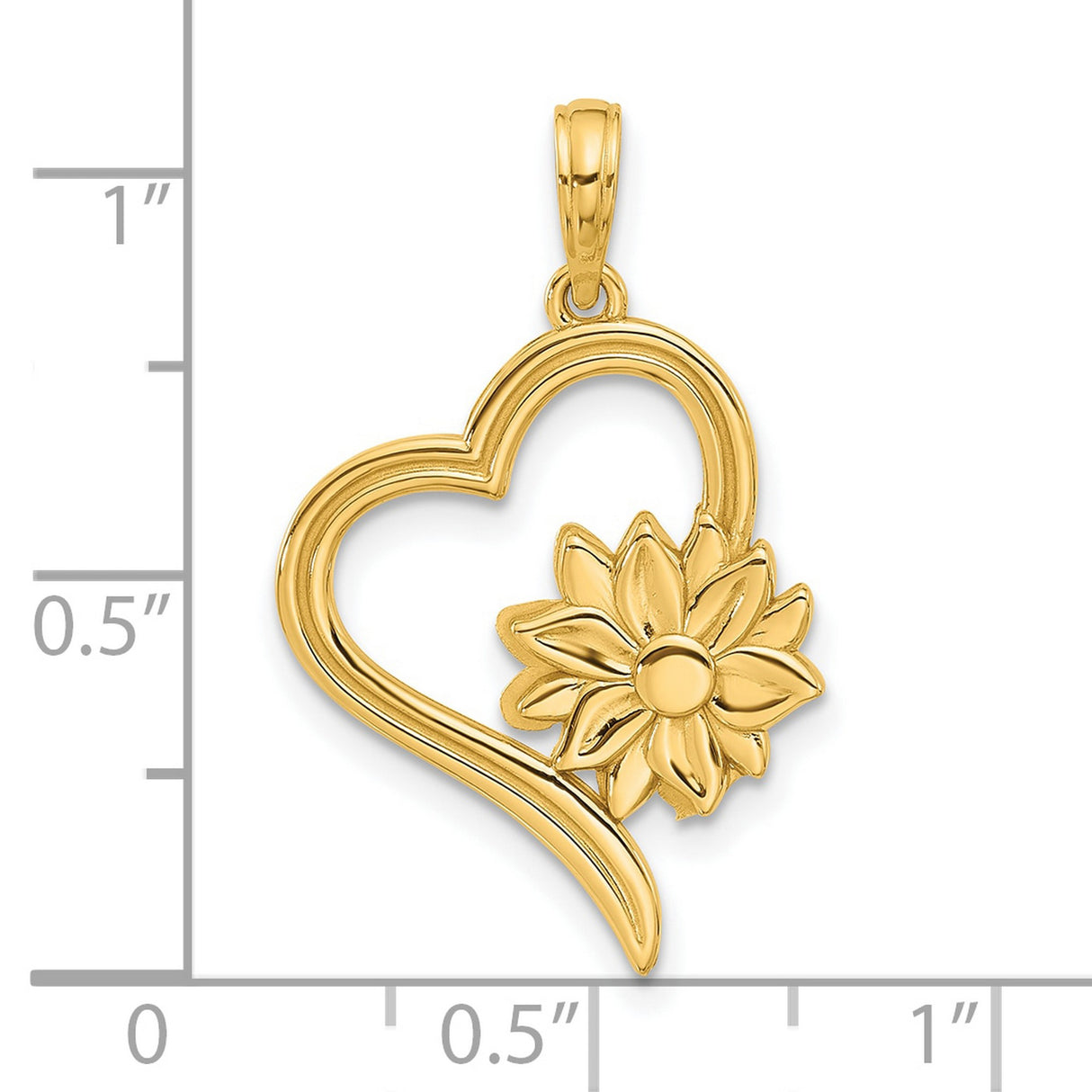 Fancy Heart and Flower Charm Pendant in Real 14k Yellow Gold