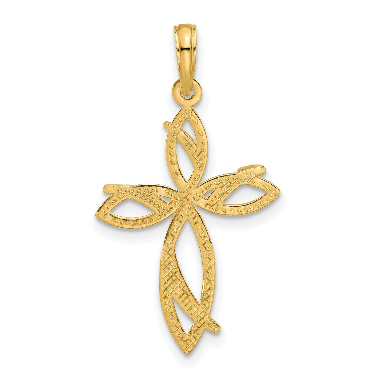 14k Yellow Gold Cross Pendant with Openwork Marquise Design and Beaded Detail