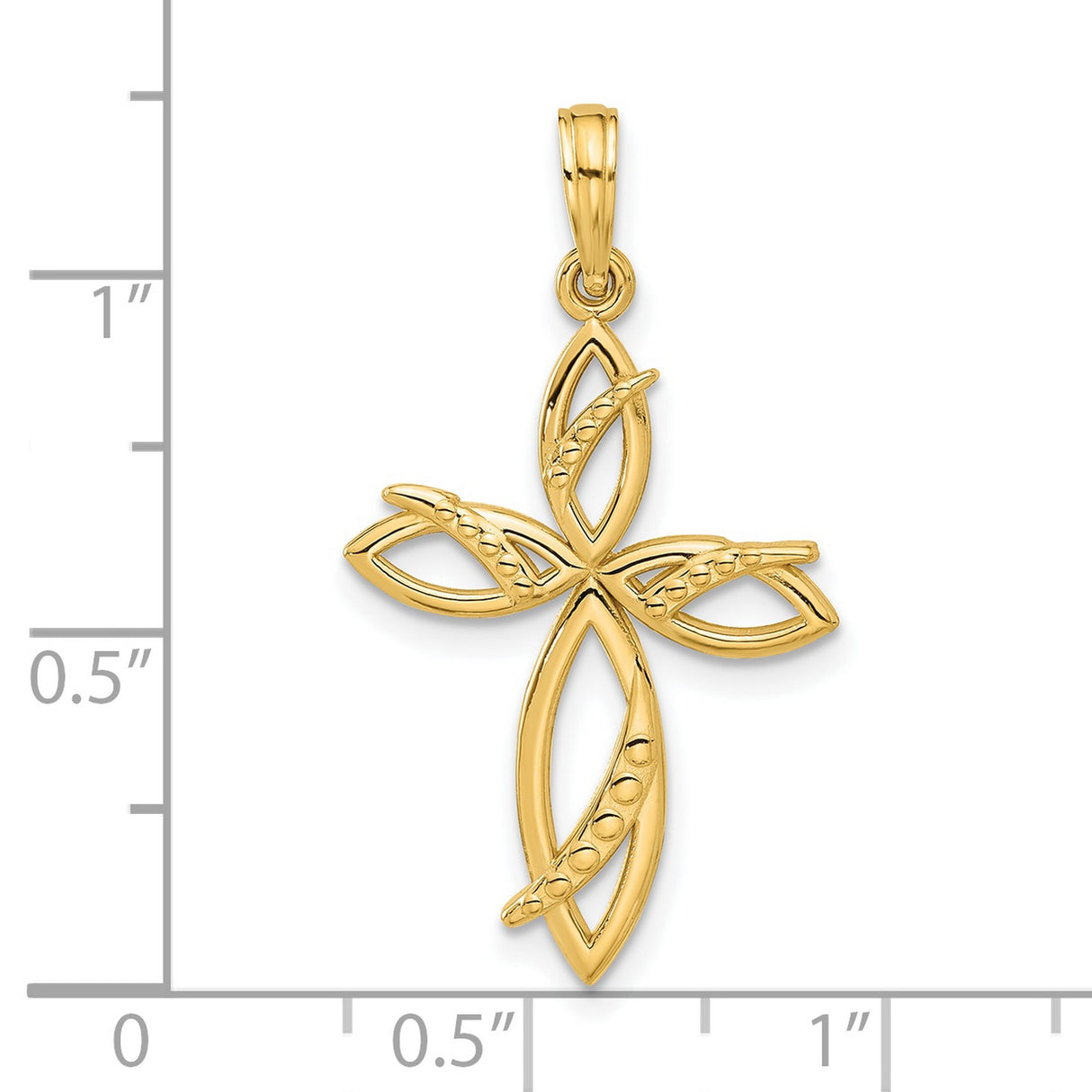 14k Yellow Gold Cross Pendant with Openwork Marquise Design and Beaded Detail