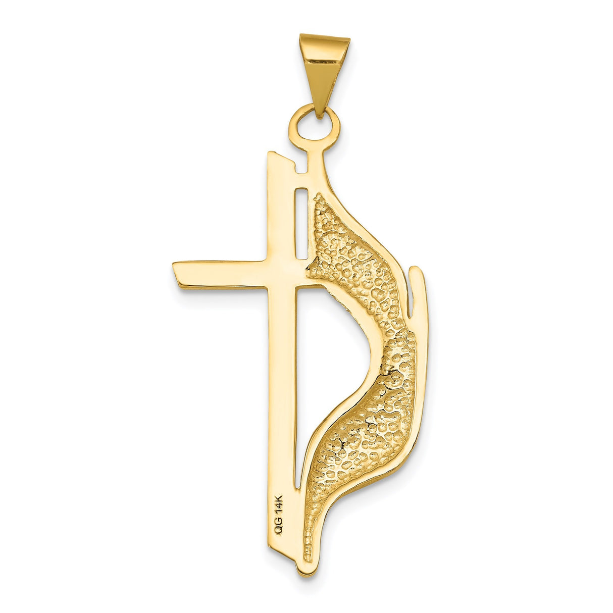 14k Yellow Gold Cross Pendant with Flame Design, Modern Religious Jewelry for Men and Women