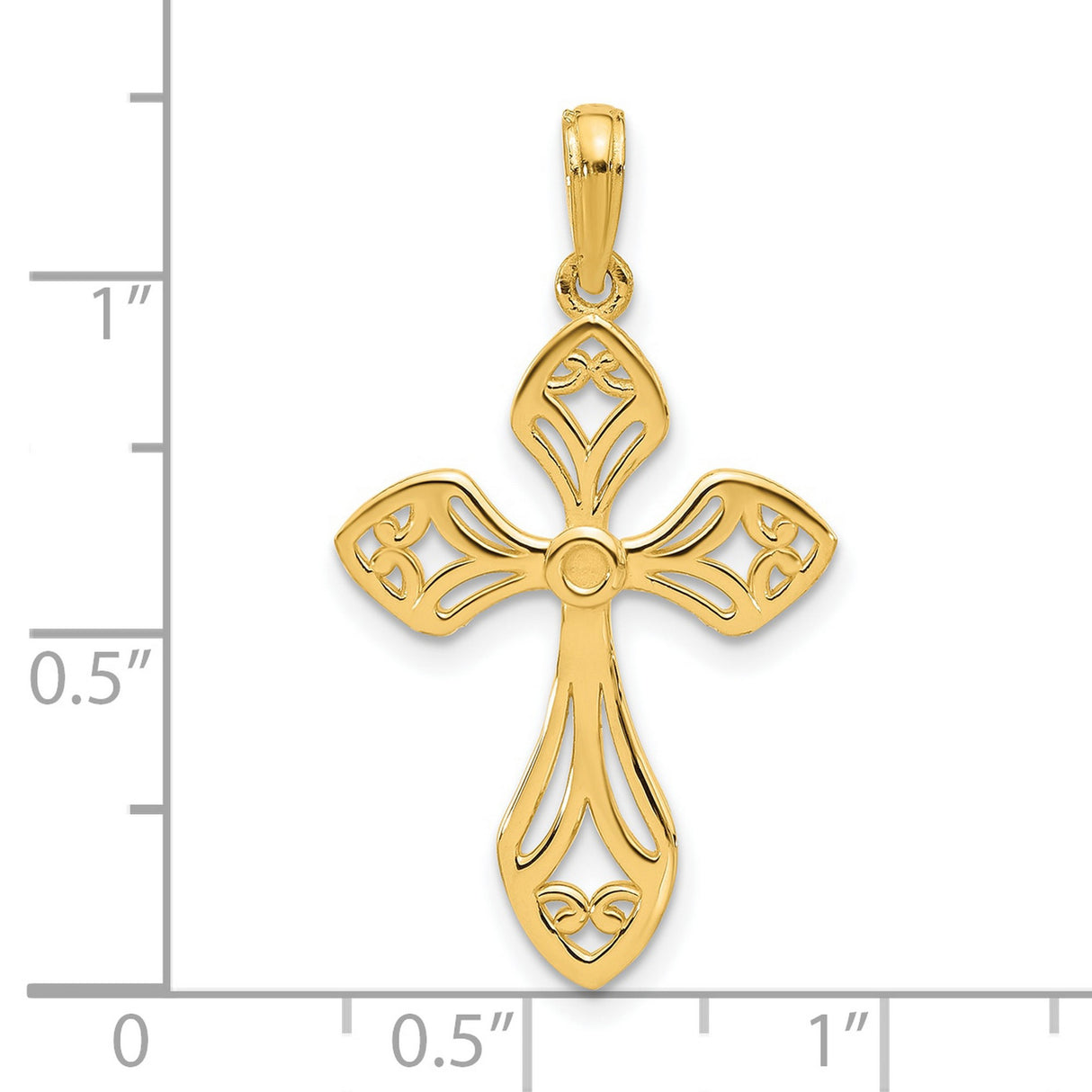 14k Yellow Gold Cross Pendant with Filigree Openwork Design and Curved Arms