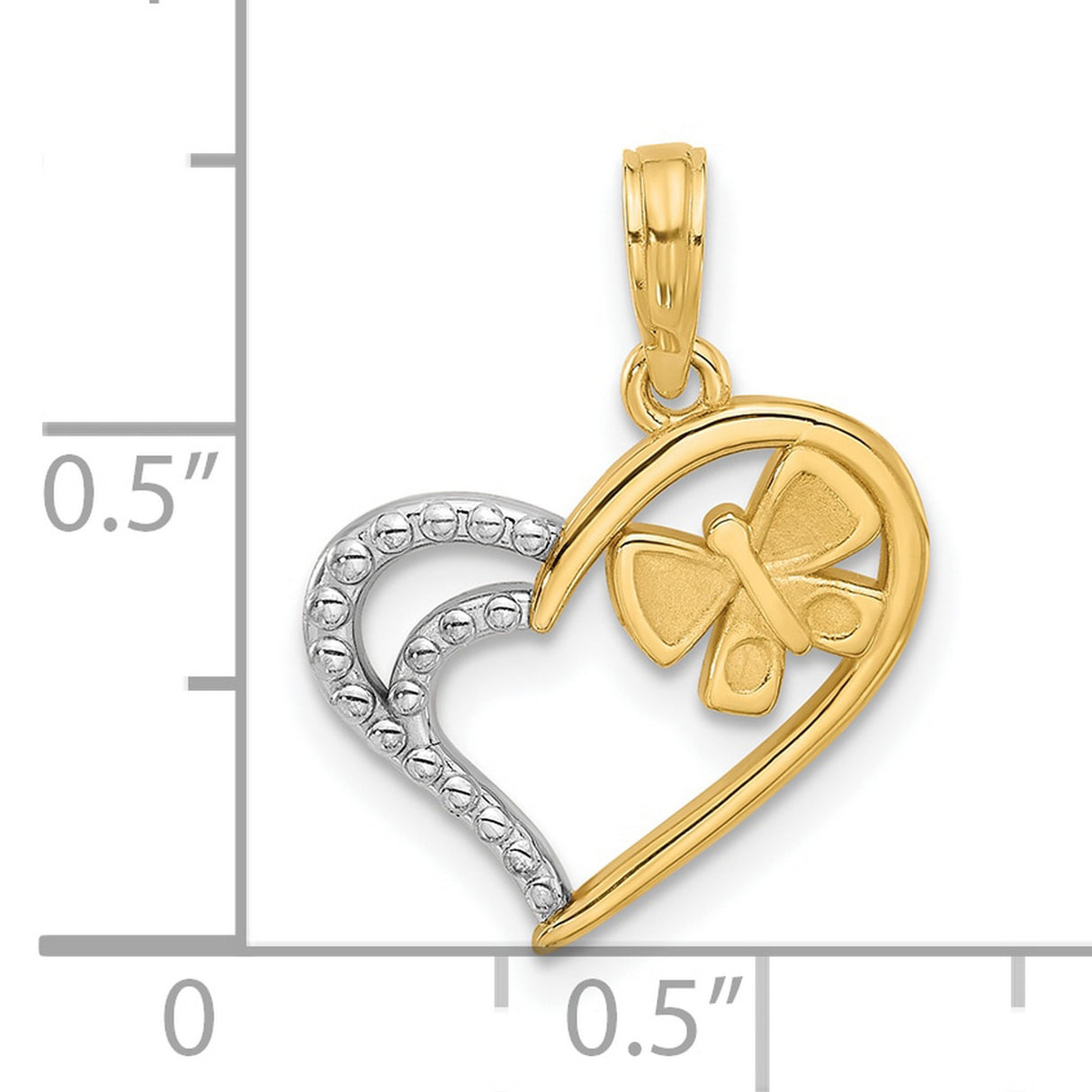 14k Two-Tone Gold Butterfly Heart Pendant, Dainty Symbolic Charm for Women