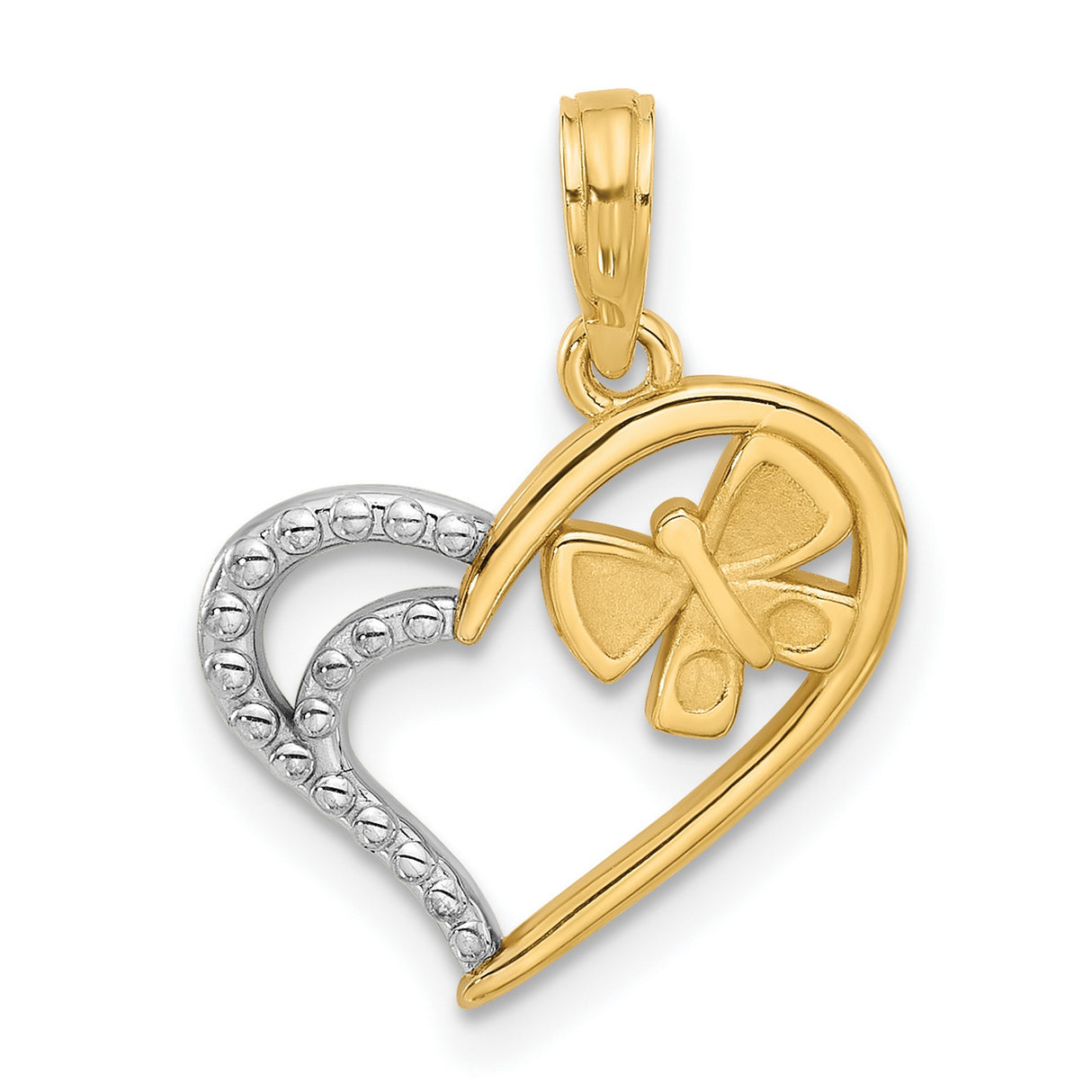 14k Two-Tone Gold Butterfly Heart Pendant, Dainty Symbolic Charm for Women