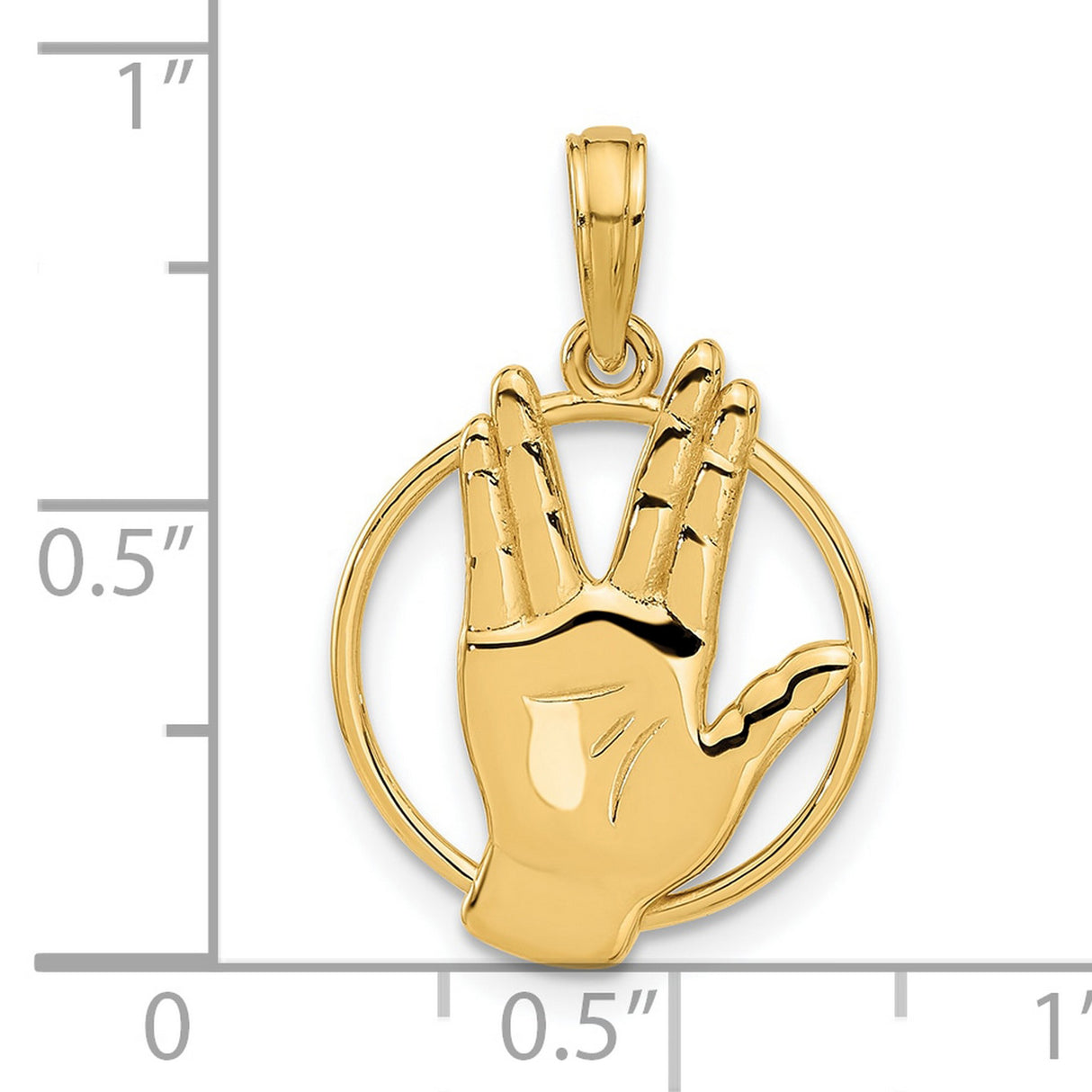 14k Yellow Gold Vulcan Salute Pendant, Sci-Fi Hand Gesture Symbol, Star Trek Fan Jewelry