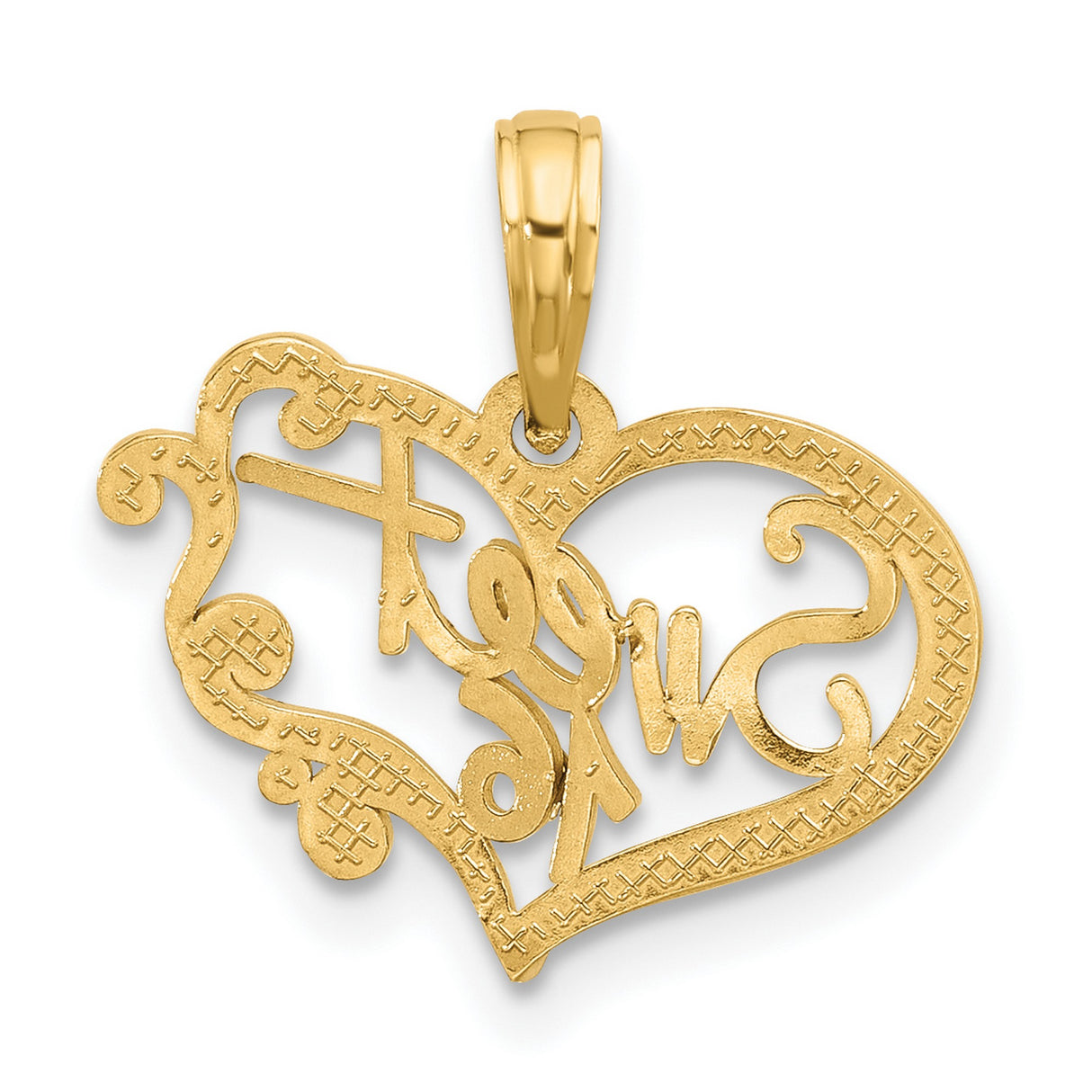 14k Yellow Gold Heart Pendant with Sweet 16 Script, Teen Girl Birthday Charm