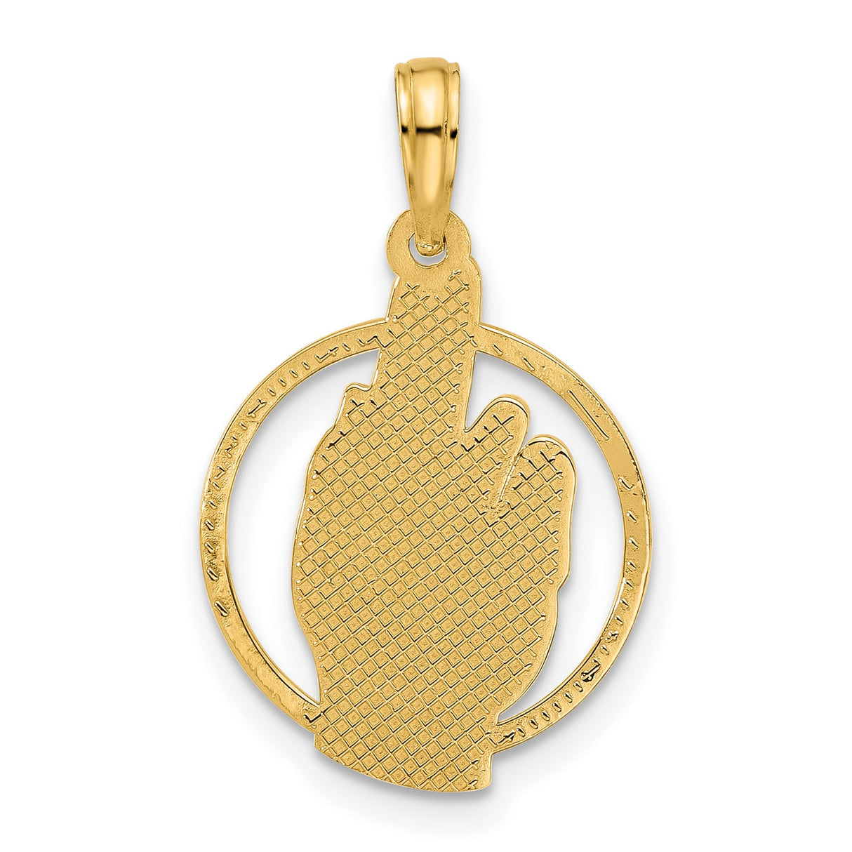 14k Yellow Gold Pendant with Hand Blessing Gesture in Circle, Religious Charm
