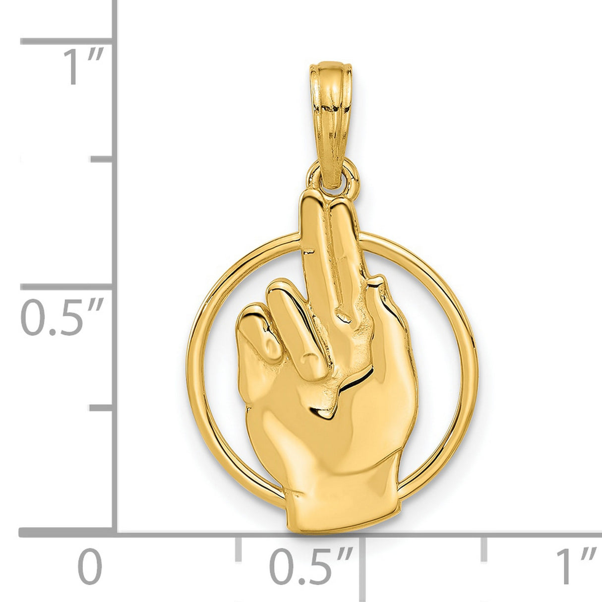 14k Yellow Gold Pendant with Hand Blessing Gesture in Circle, Religious Charm