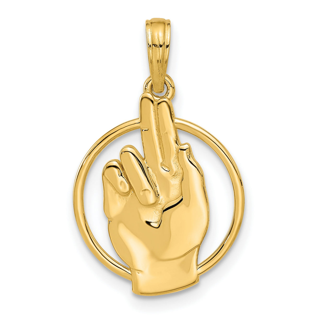 14k Yellow Gold Pendant with Hand Blessing Gesture in Circle, Religious Charm