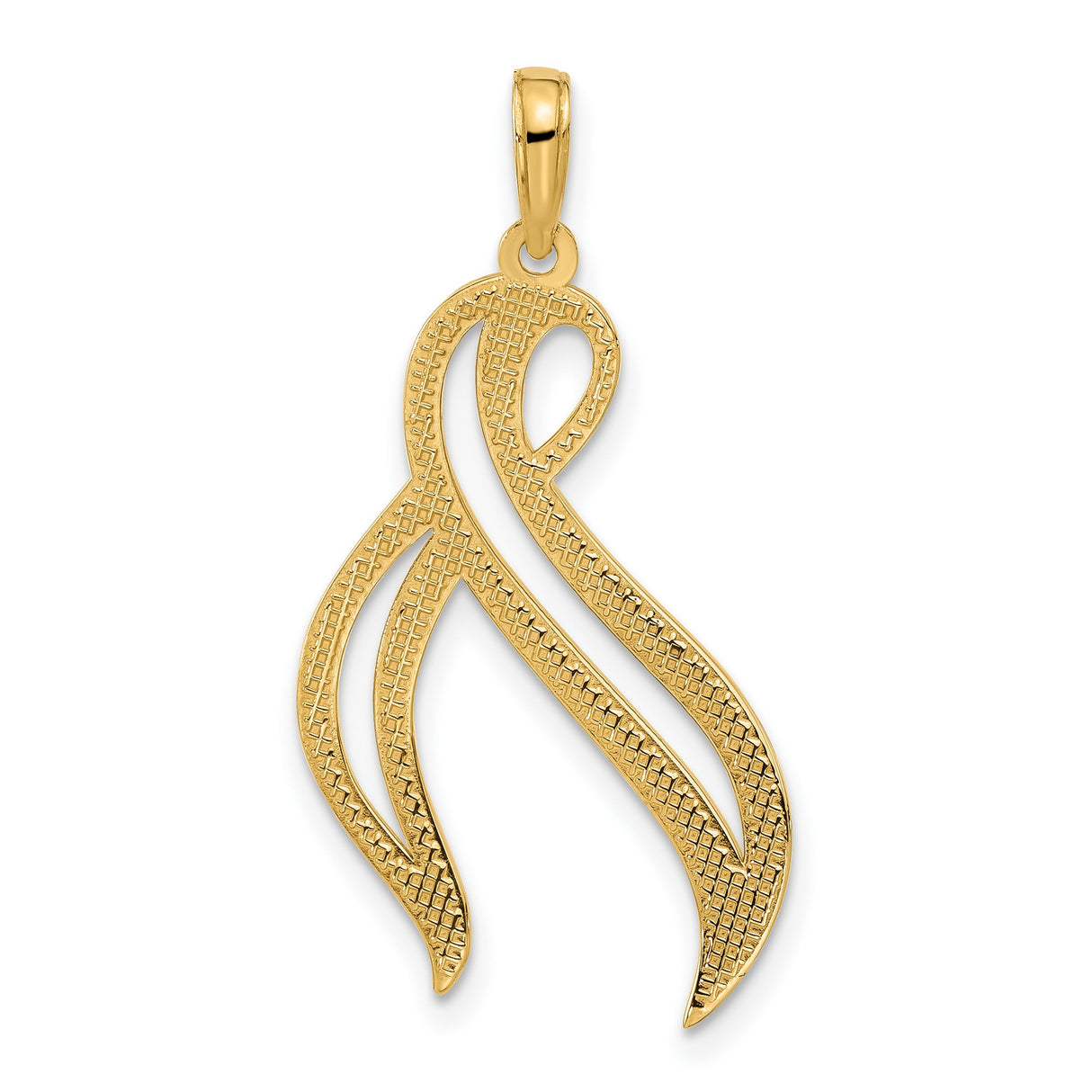 Polished Awareness Ribbon Charm Pendant in Real 14k Yellow Gold