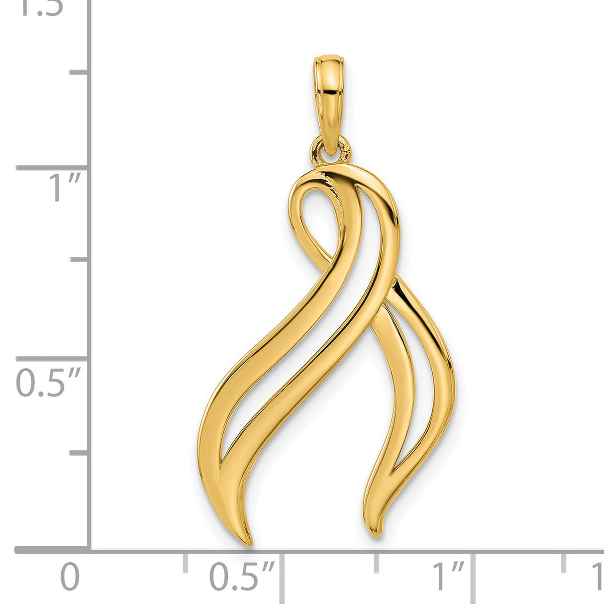 Polished Awareness Ribbon Charm Pendant in Real 14k Yellow Gold
