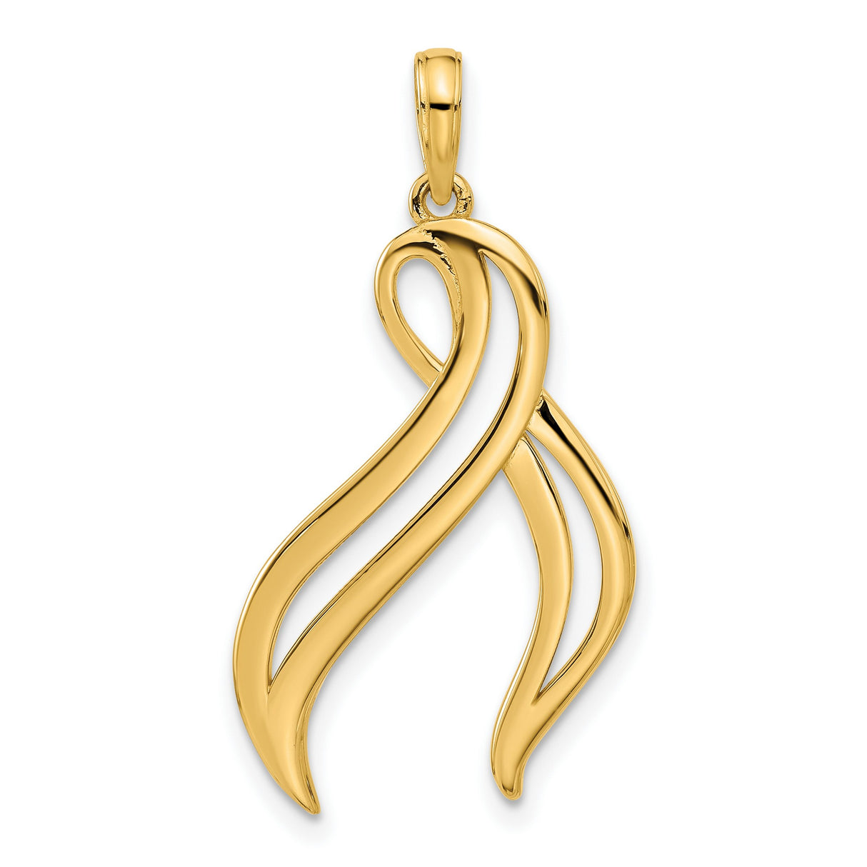Polished Awareness Ribbon Charm Pendant in Real 14k Yellow Gold