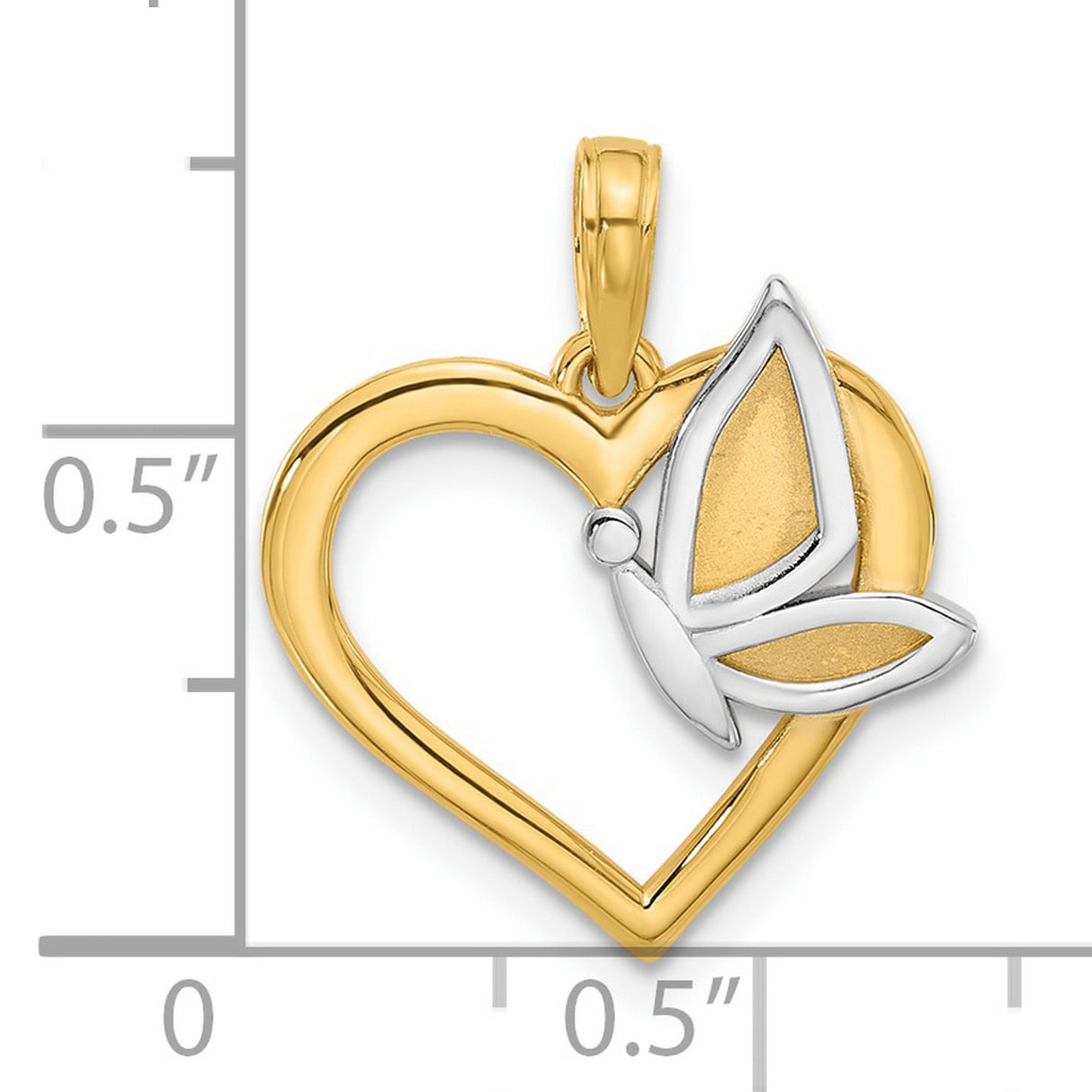 14k Yellow Gold Two-Tone Butterfly Heart Pendant for Women, Open Heart Charm