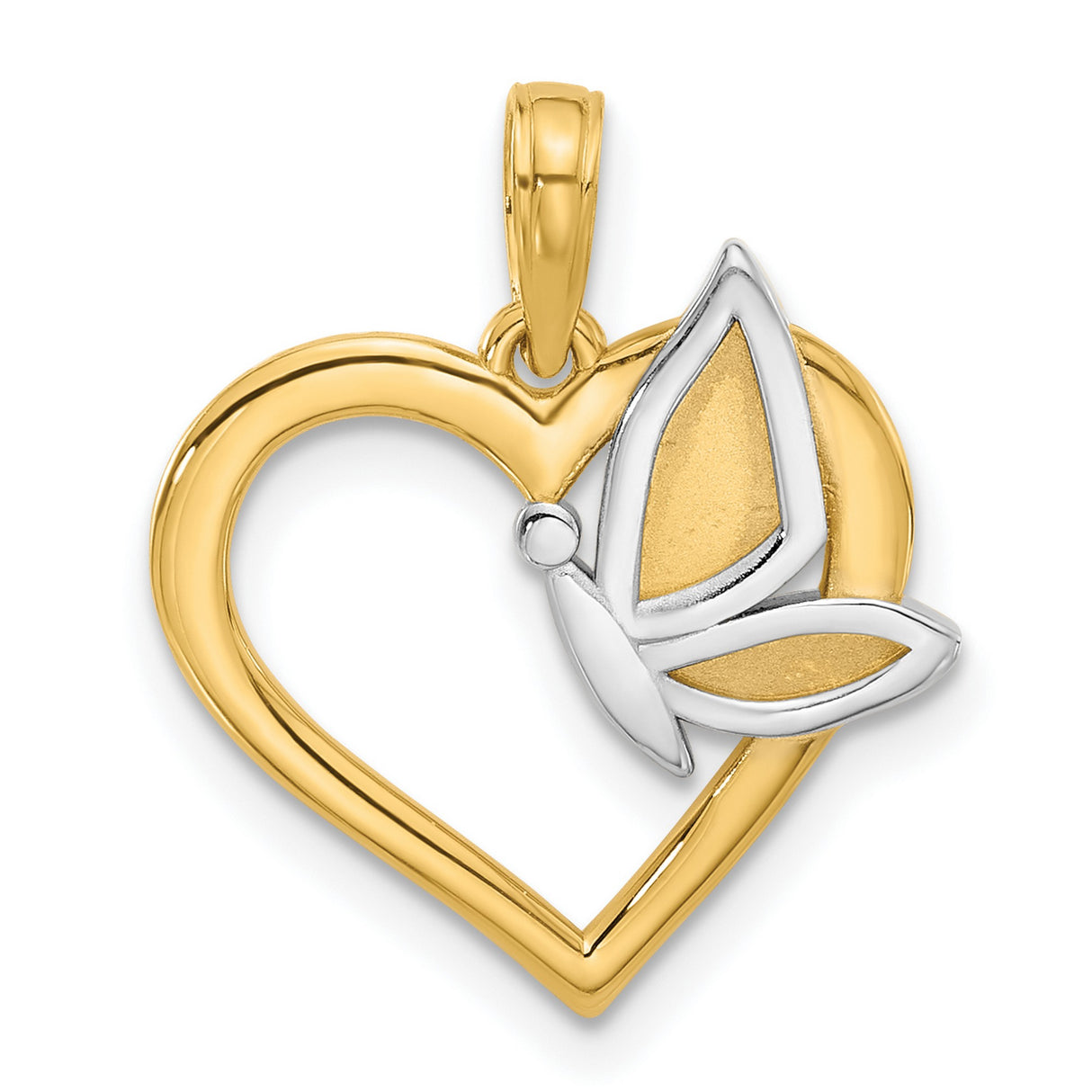 14k Yellow Gold Two-Tone Butterfly Heart Pendant for Women, Open Heart Charm