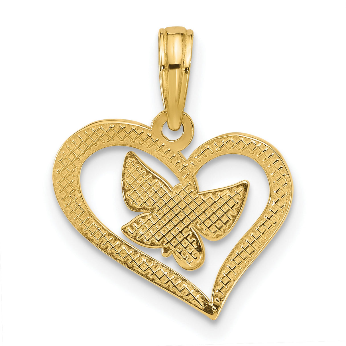 14k Yellow Gold Butterfly Heart Pendant, Symbolic Charm of Love and Transformation for Women