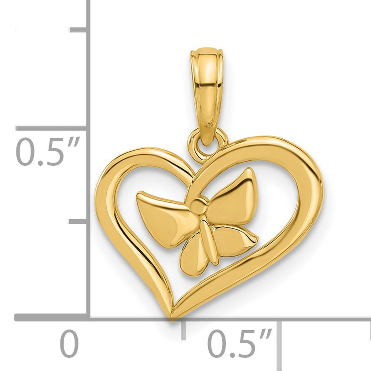 14k Yellow Gold Butterfly Heart Pendant, Symbolic Charm of Love and Transformation for Women