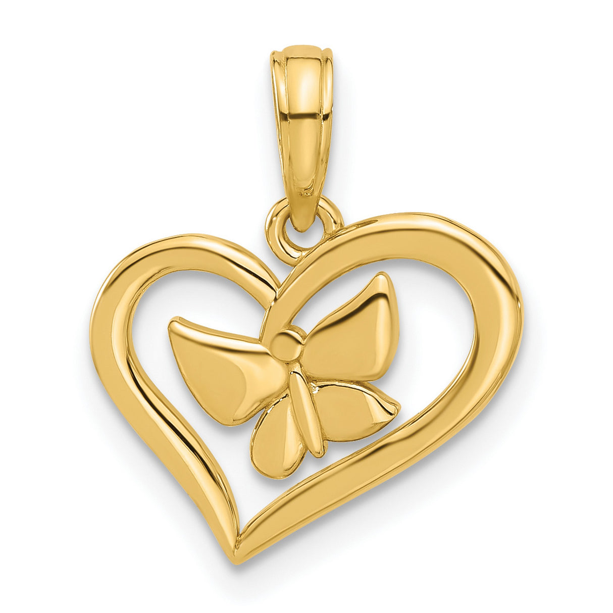 14k Yellow Gold Butterfly Heart Pendant, Symbolic Charm of Love and Transformation for Women