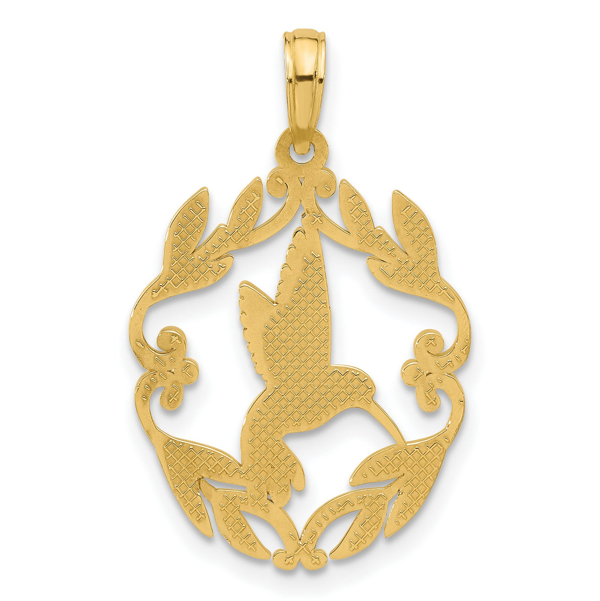Polished Fancy Hummingbird Charm Pendant in Real 14k Yellow Gold