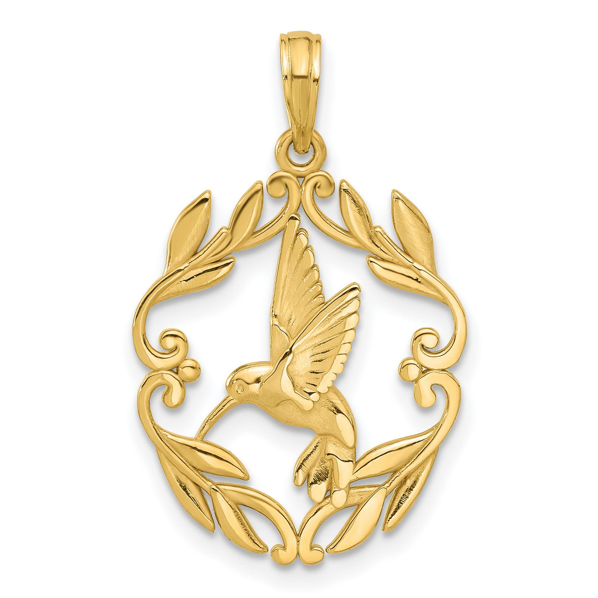 Polished Fancy Hummingbird Charm Pendant in Real 14k Yellow Gold