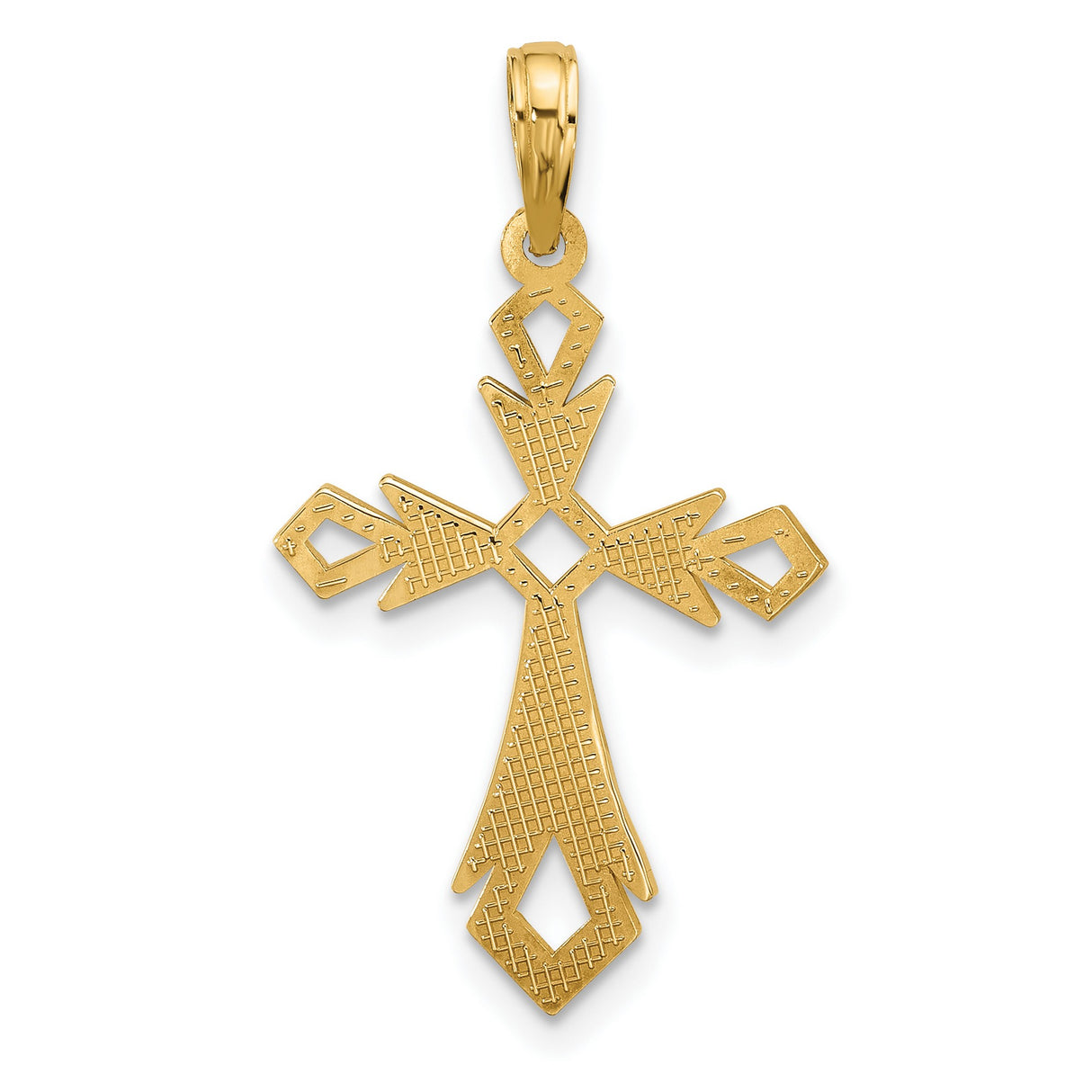 14k Yellow Gold Cross Pendant with Geometric Design, High Polish Religious Charm