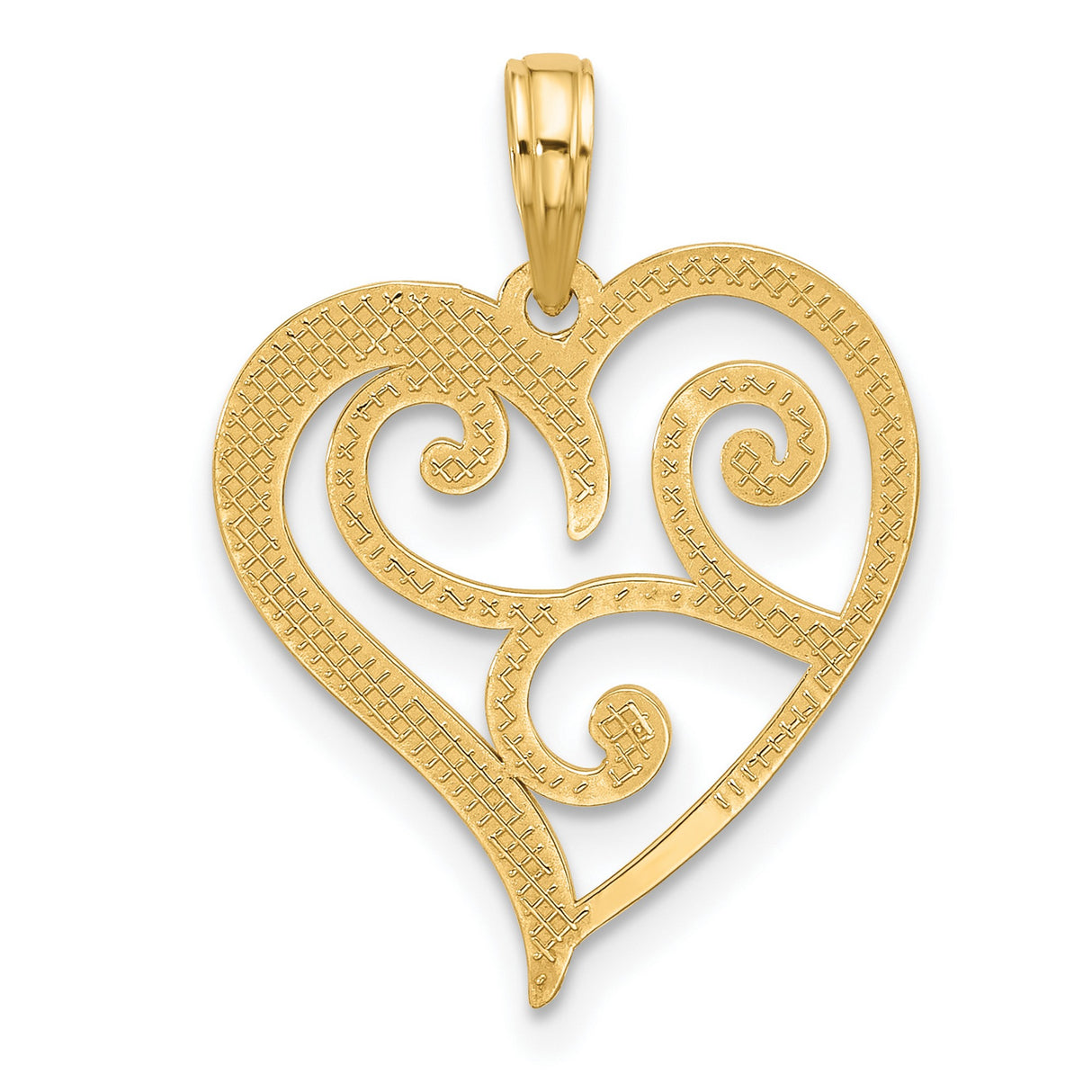 14k Yellow Gold Heart Pendant with Open Scroll and Polished Swirl Design
