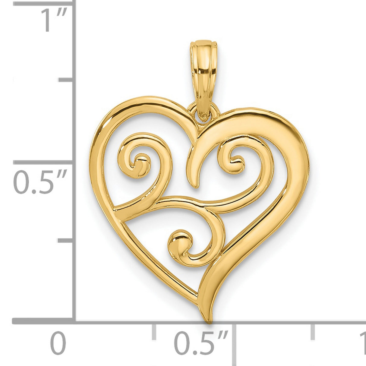 14k Yellow Gold Heart Pendant with Open Scroll and Polished Swirl Design