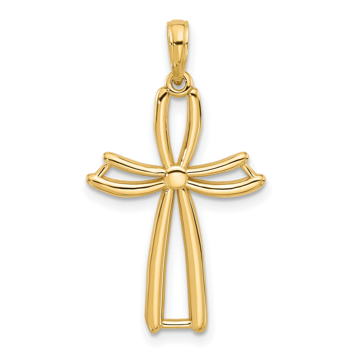 14k Yellow Gold Ankh Cross Pendant, Openwork Sculptural Design, Spiritual Symbol for Men and Women