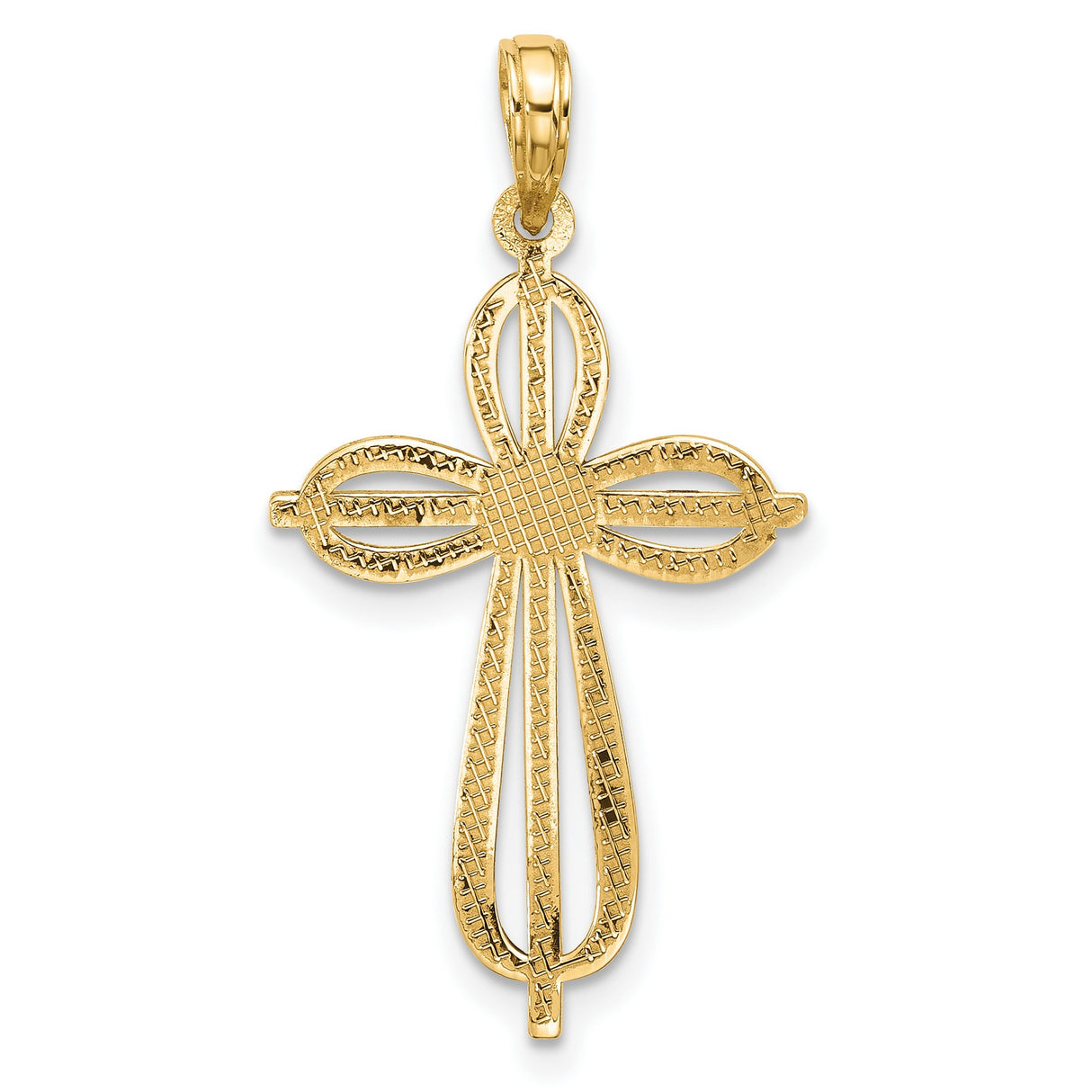 14k Yellow Gold Cross Pendant with Curved Looped Design for Men and Women