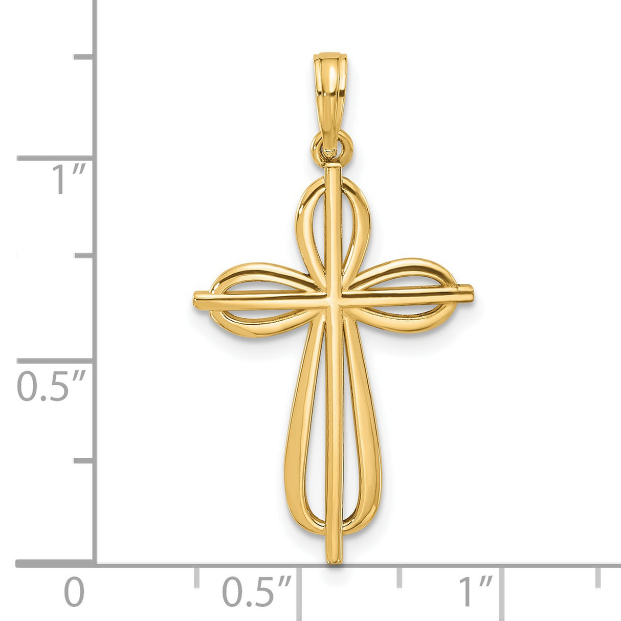 14k Yellow Gold Cross Pendant with Curved Looped Design for Men and Women