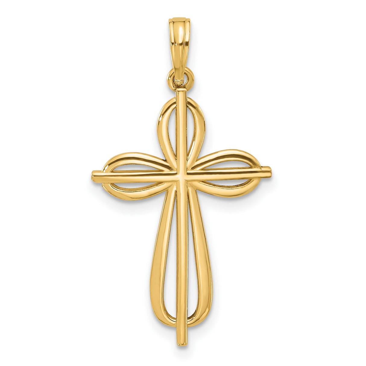 14k Yellow Gold Cross Pendant with Curved Looped Design for Men and Women