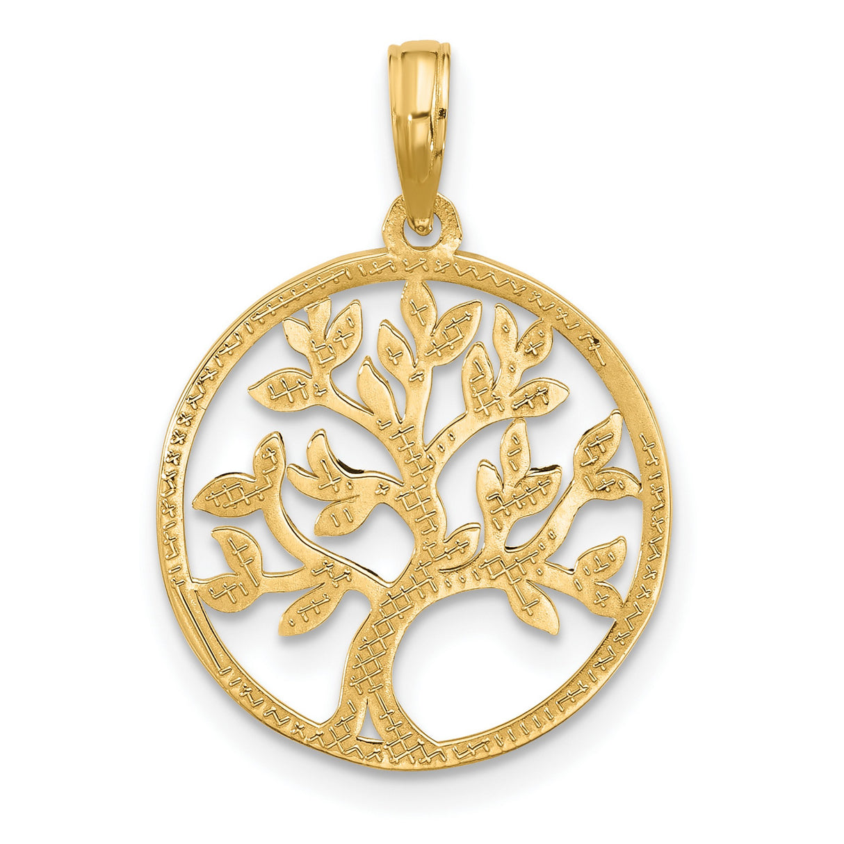 14k Yellow Gold Tree of Life Pendant, Openwork Circular Design, Symbolizing Family and Growth