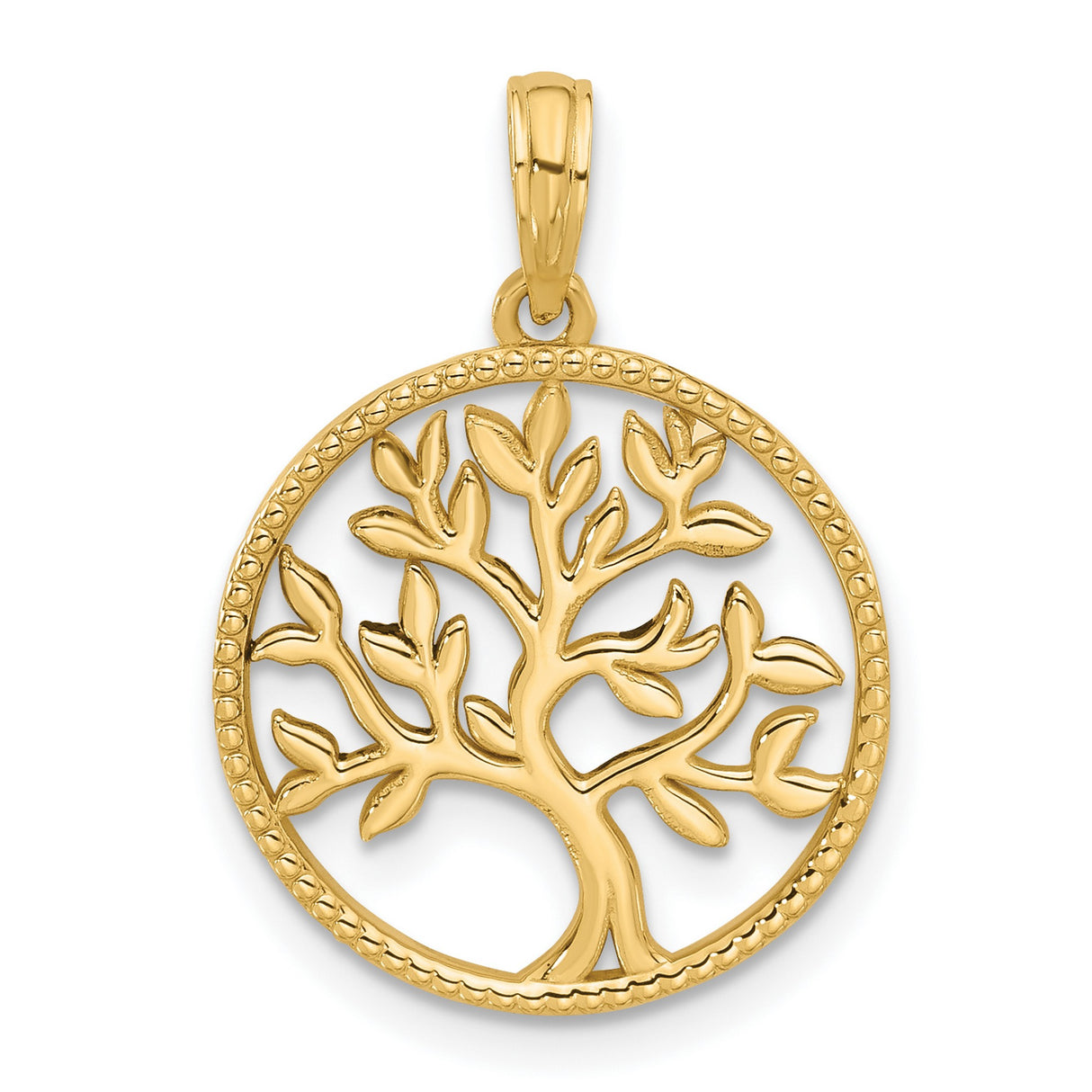 14k Yellow Gold Tree of Life Pendant, Openwork Circular Design, Symbolizing Family and Growth