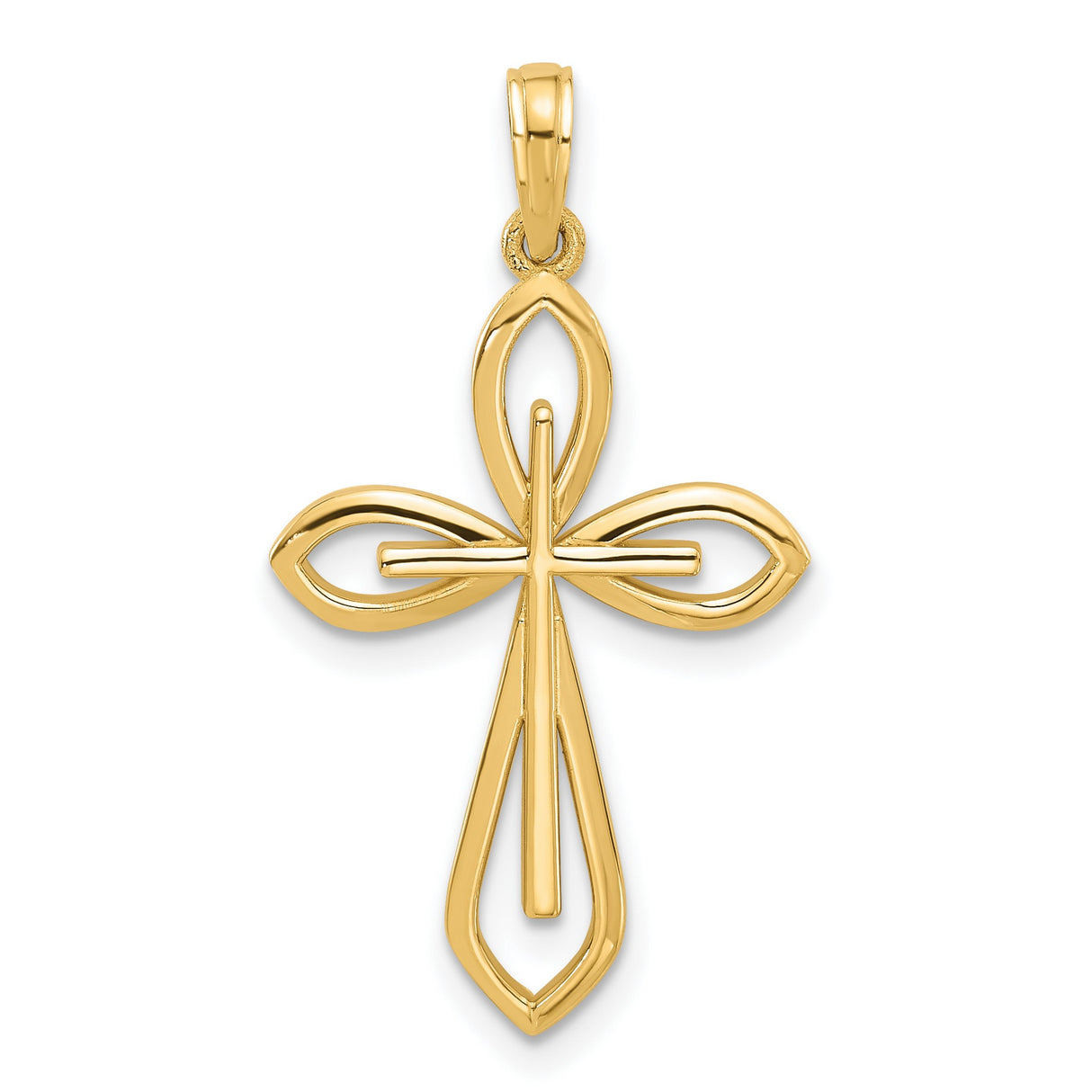 14k Yellow Gold Cross Pendant with Openwork Ankh Design, Modern Spiritual Charm