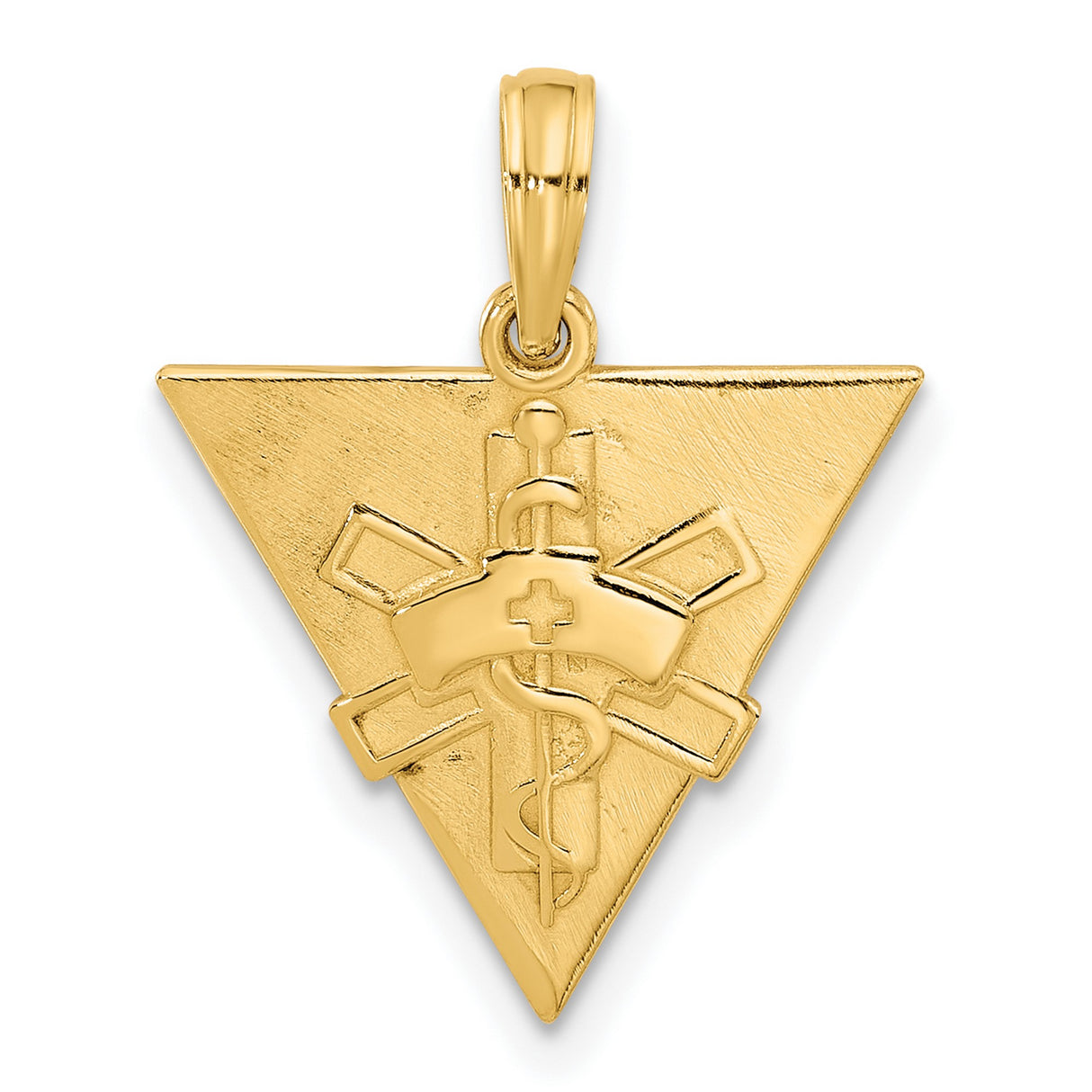 14k Yellow Gold Triangle Caduceus and Cross Pendant, Medical Symbol Jewelry