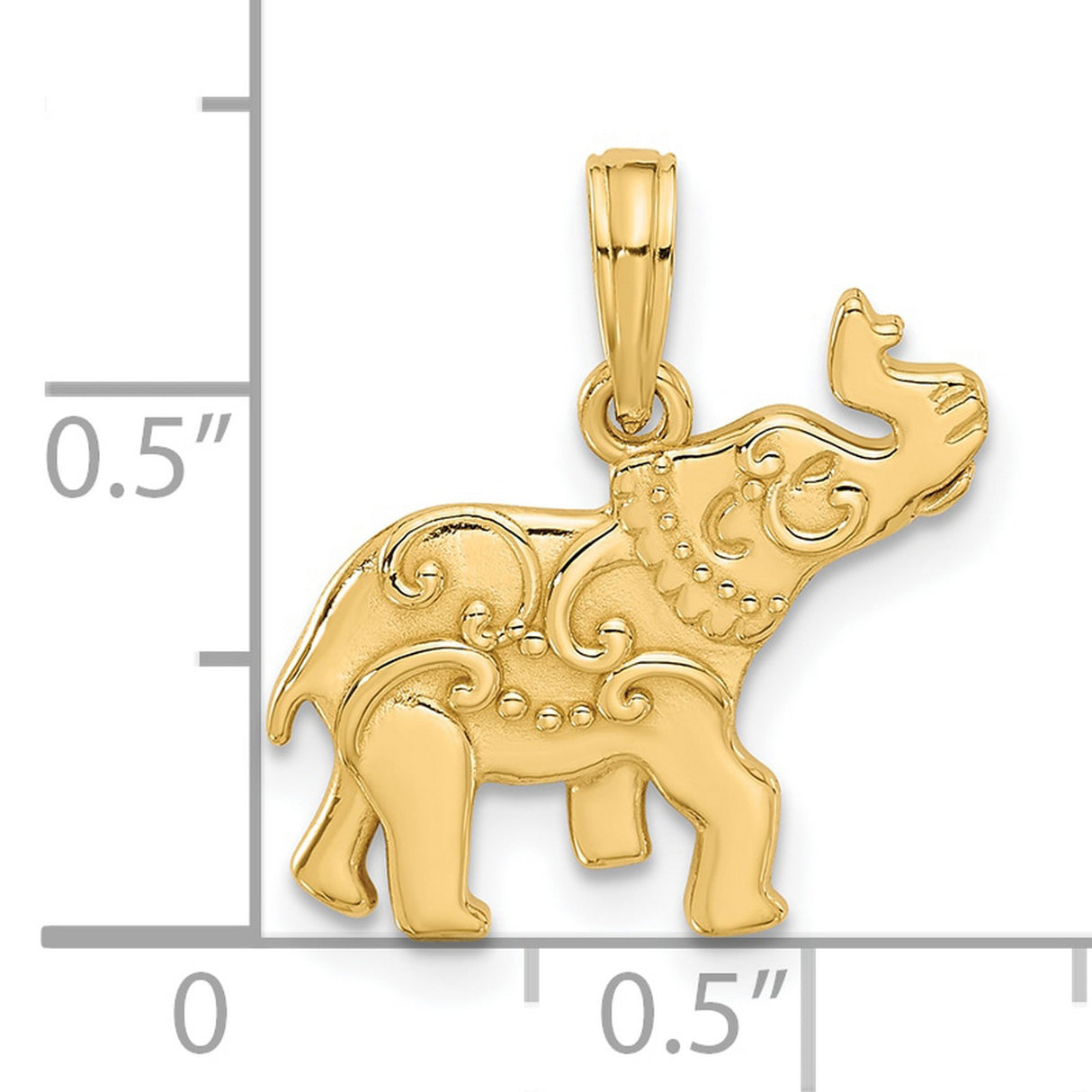 14k Yellow Gold Elephant Pendant with Scroll Detailing, Symbolic Unisex Charm