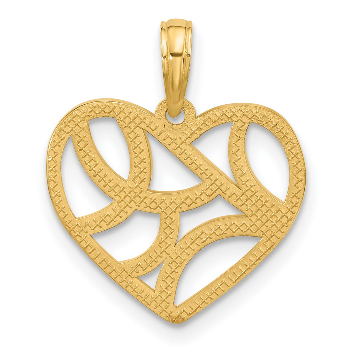 14k Yellow Gold Open Heart Pendant with Abstract Filigree Design for Women