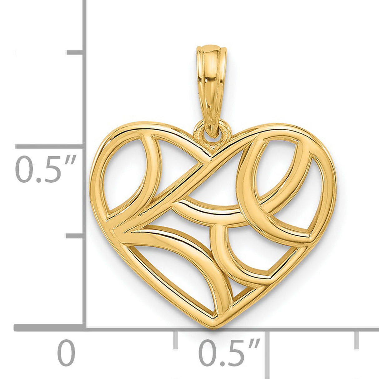 14k Yellow Gold Open Heart Pendant with Abstract Filigree Design for Women