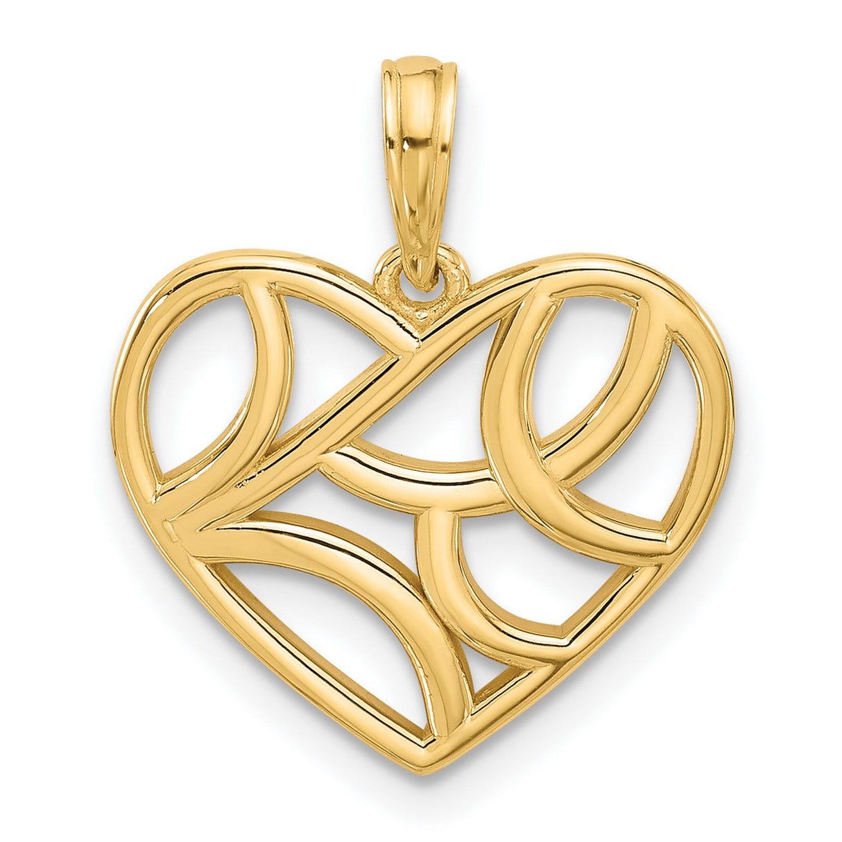 14k Yellow Gold Open Heart Pendant with Abstract Filigree Design for Women