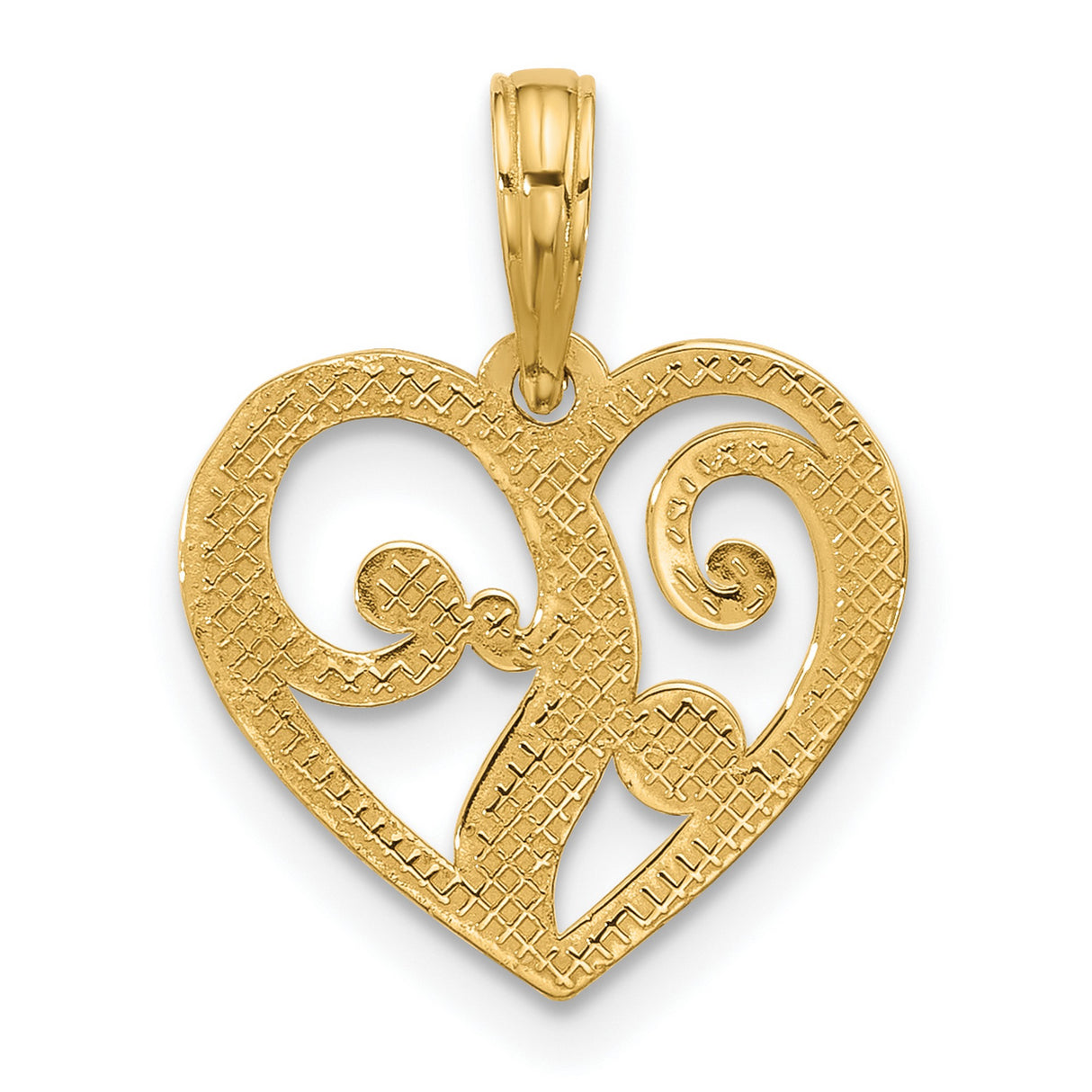 Polished Fancy Heart Charm Pendant in Real 14k Yellow Gold