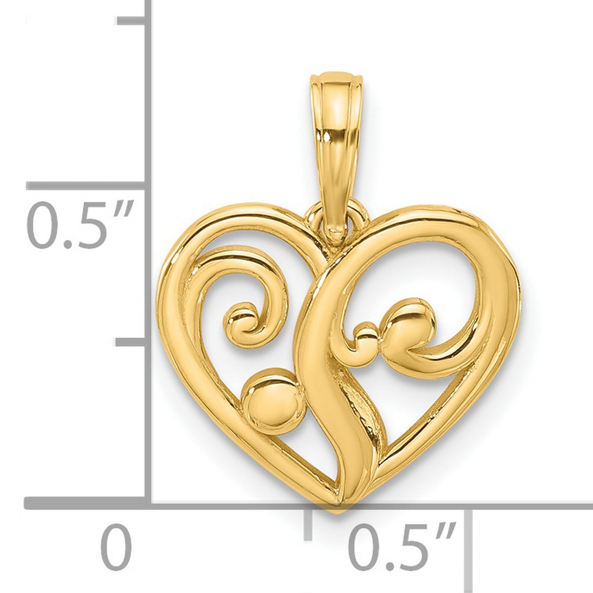 Polished Fancy Heart Charm Pendant in Real 14k Yellow Gold