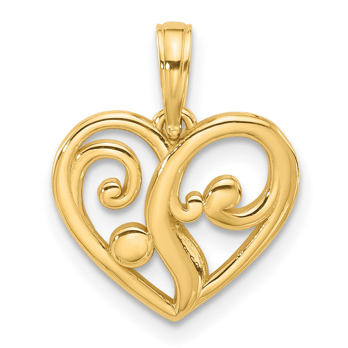 Polished Fancy Heart Charm Pendant in Real 14k Yellow Gold