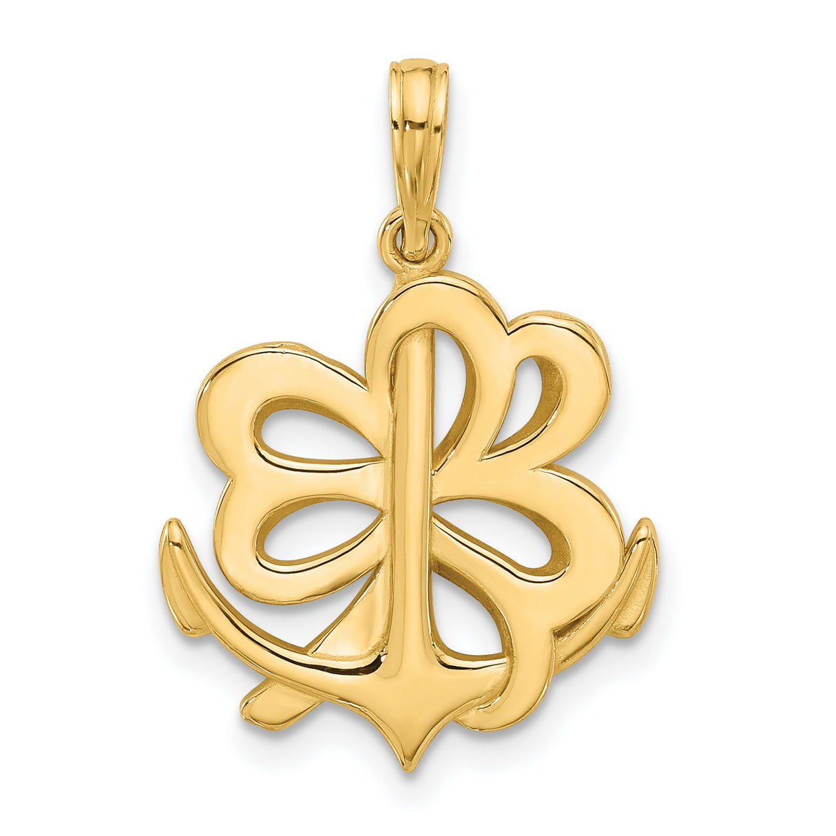 14k Yellow Gold Anchor Heart Cross Pendant, Religious Symbol of Faith, Hope, and Love for Women