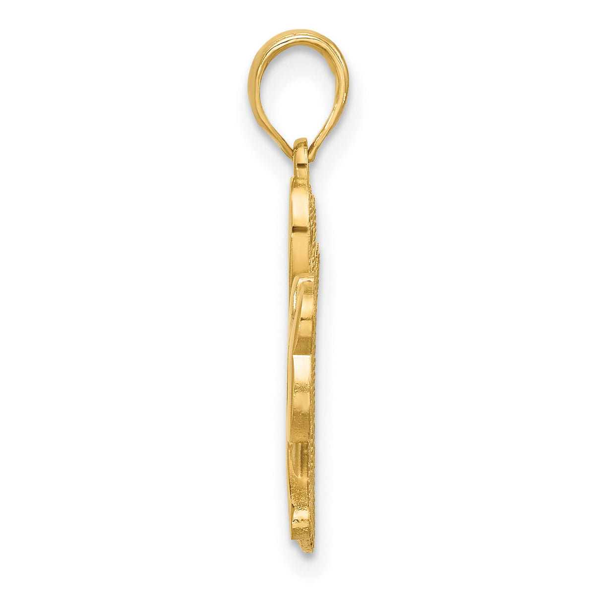 Polished and Satin Horseshoe and Clover Charm Pendant in Real 14k Yellow Gold