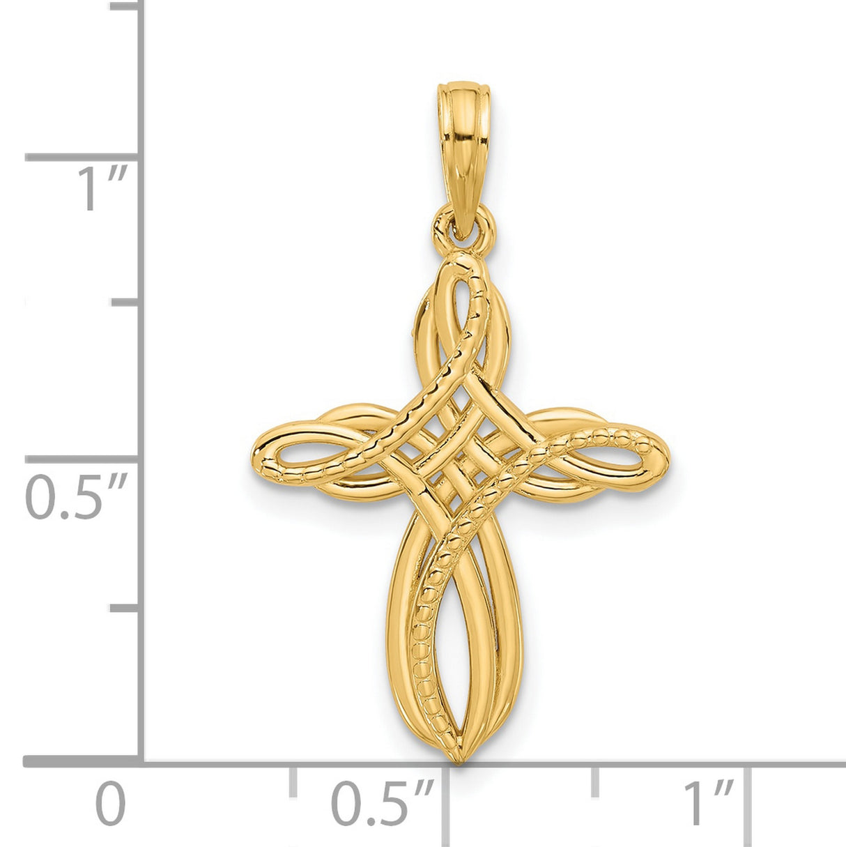 14k Yellow Gold Cross Pendant with Polished Interwoven Loops, Faith-Inspired Design for Men and Women