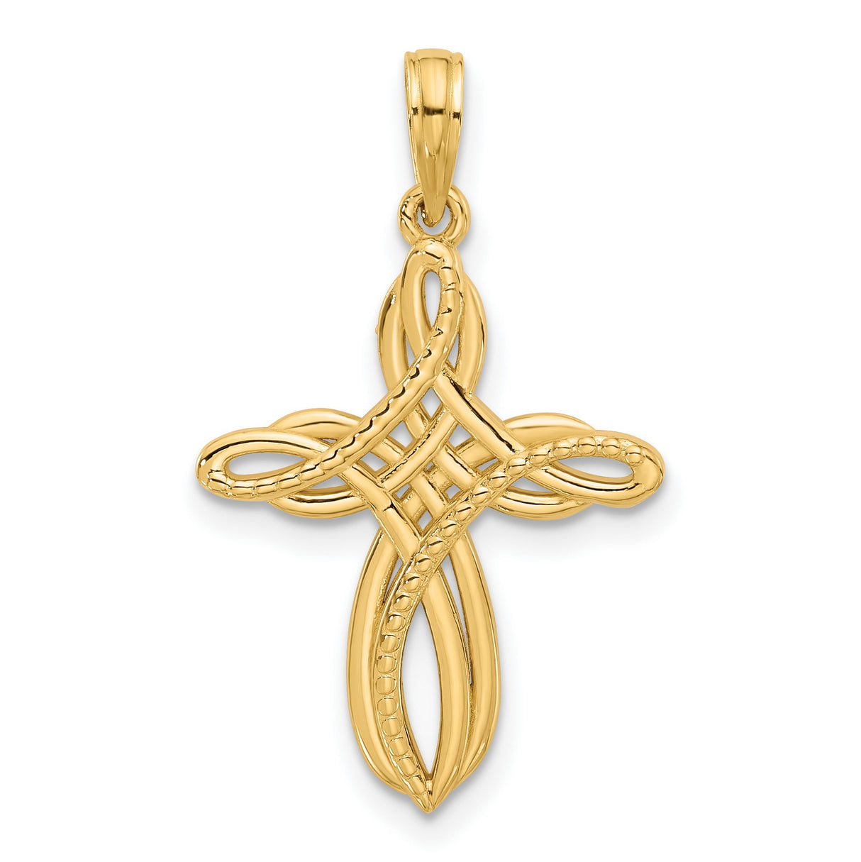 14k Yellow Gold Cross Pendant with Polished Interwoven Loops, Faith-Inspired Design for Men and Women