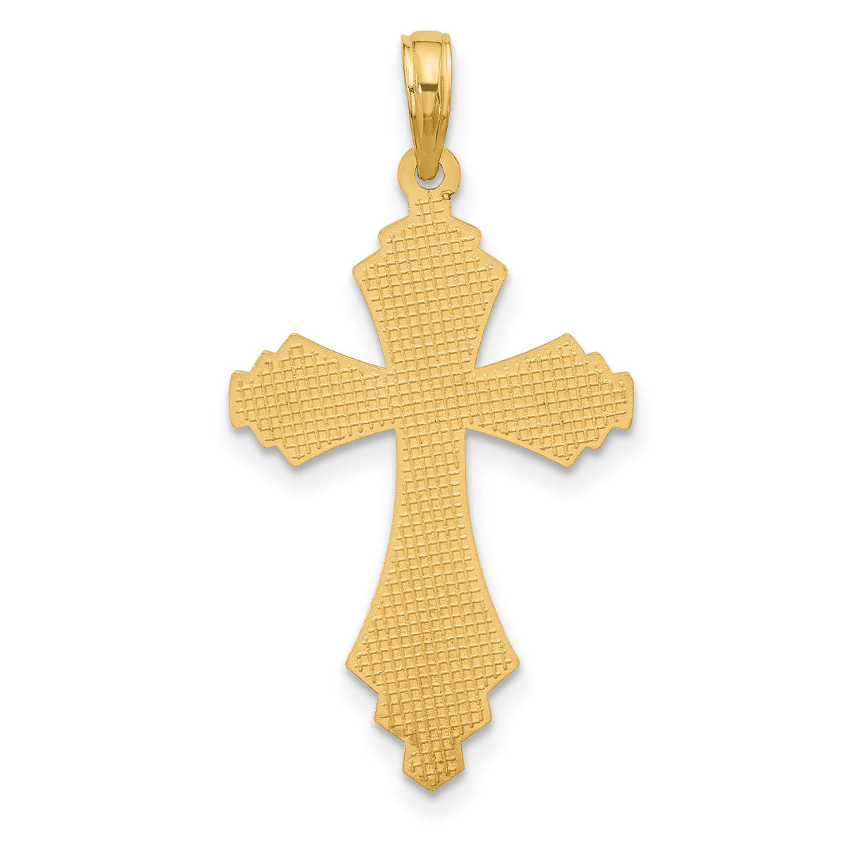 14k Yellow Gold Cross Pendant with Beaded Sunburst Design, Textured Layered Charm for Men and Women