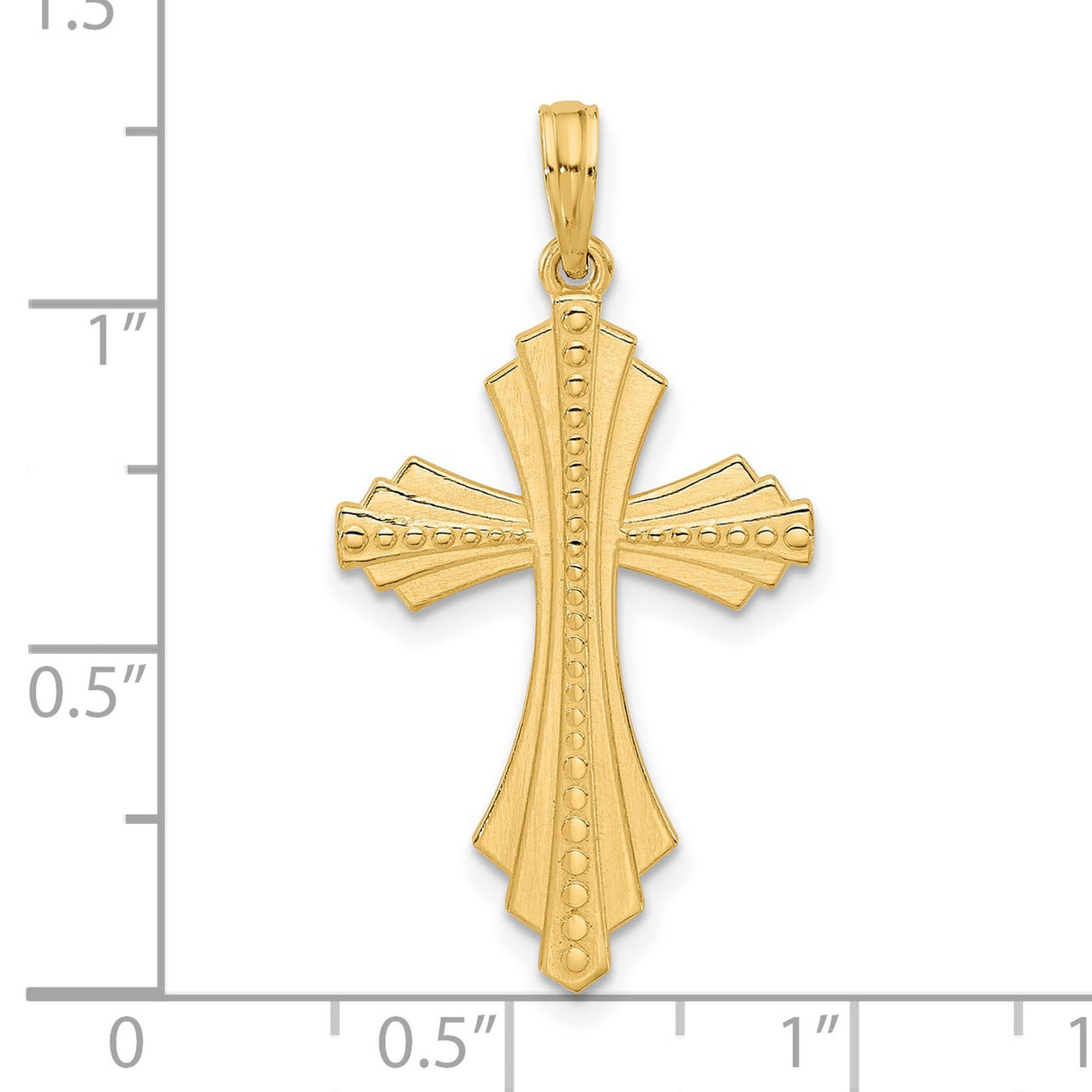 14k Yellow Gold Cross Pendant with Beaded Sunburst Design, Textured Layered Charm for Men and Women