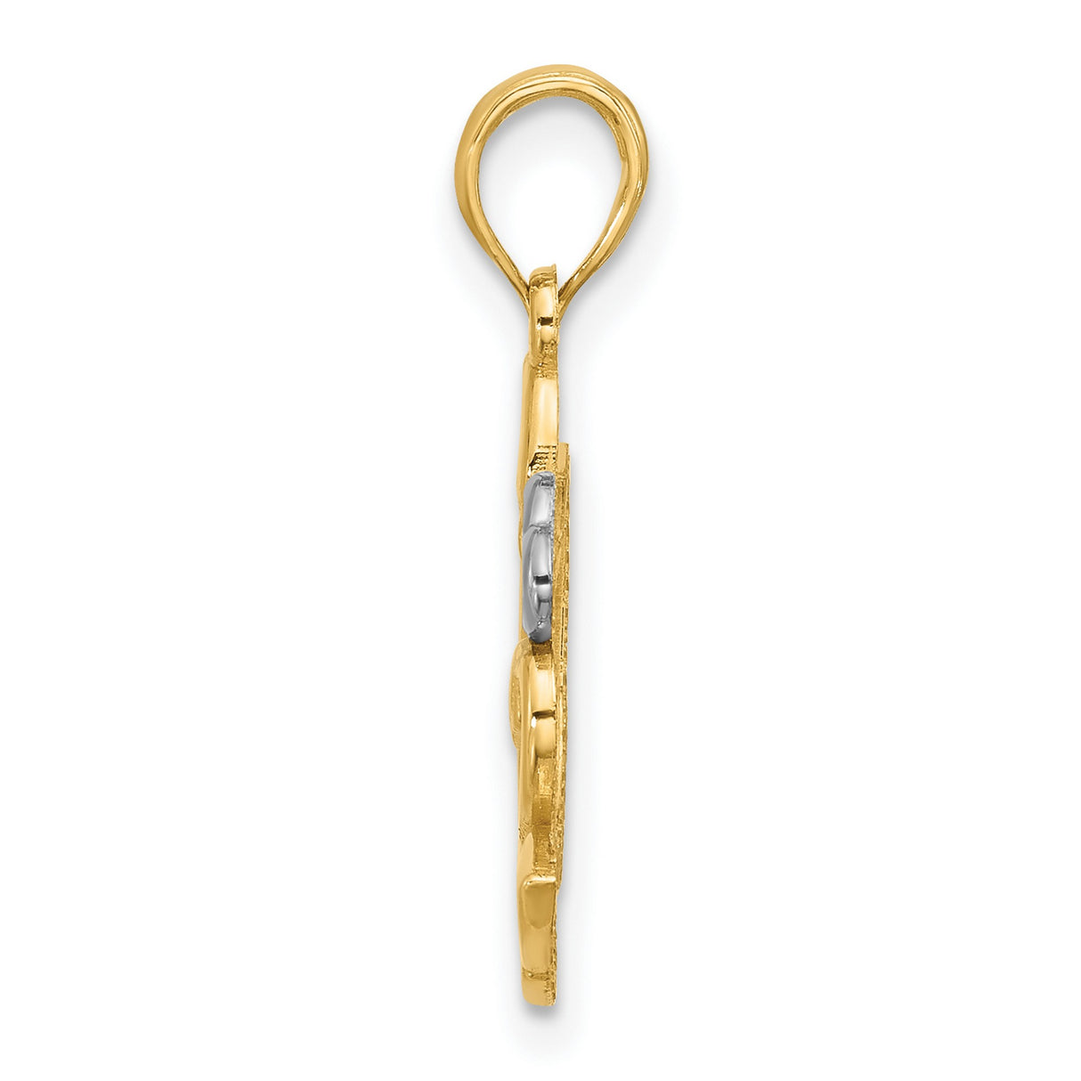 14k Multi-Tone Gold Swan Pendant with Heart-Shaped Two-Swan Design and Rhodium Accents