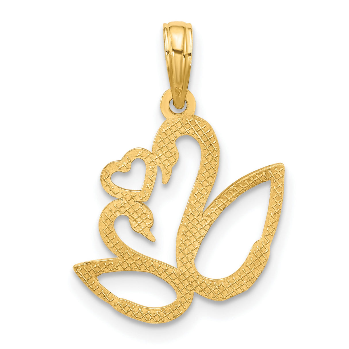 14k Multi-Tone Gold Swan Pendant with Heart-Shaped Two-Swan Design and Rhodium Accents